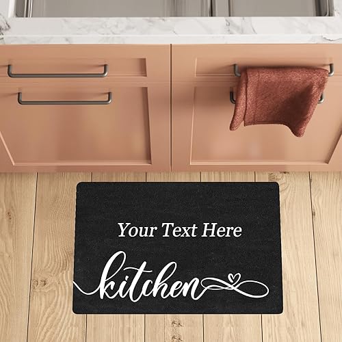 Miniatura 2 de Juego de alfombras de cocina personalizadas con diseño de corazón negro con diseño de corazón, tapetes de cocina personalizados, antideslizantes,