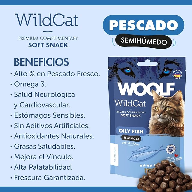 Foto 4 de 7 de Snacks Semihúmedos para Gatos - Woolf Wildcat - Snack tierno para Gatos (50gr, Pescado)