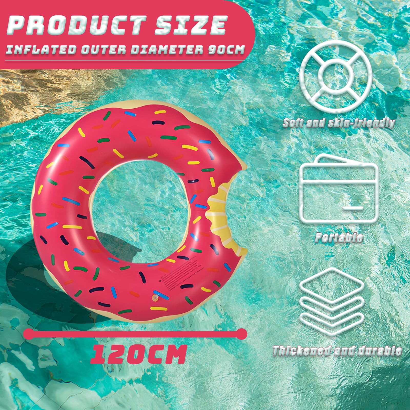 Pool Inflatables Donut Swimming Rings for Adult,Doughnut Inflatable Ring Pool Floats Rubber Ring for Adult,Swim Tubes Rings for Women Men Summer Beach Pool Party Water Sport (Pink) - Image 2