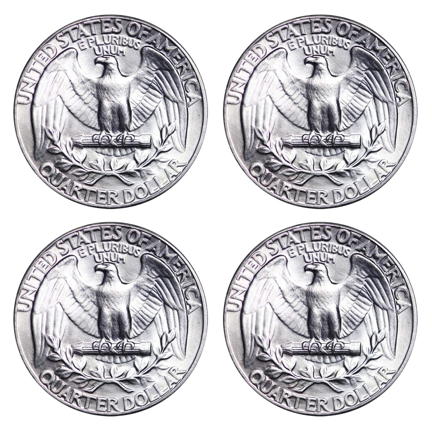 USA $1 Face 90% Silver Washington Quarter 25c Coin - Brilliant Uncirculated - Lot of 4 - Random Date