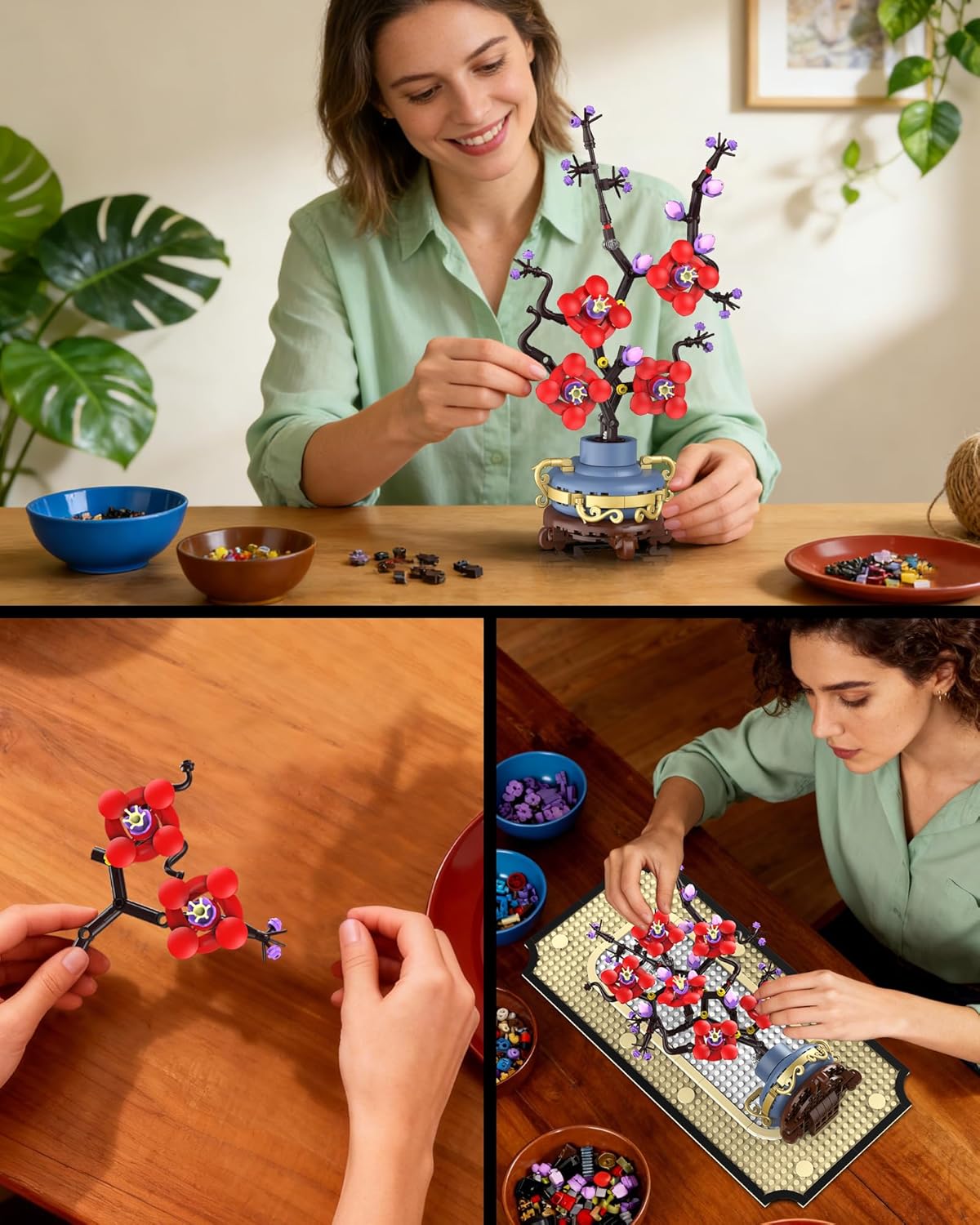 Plum Blossom Building Set for Adults, 3D Wall Art Frame Decor, Botanical Flower Blocks Kit, Home Office Wall Decor, Birthday for Women & Plant Lovers (529 PCS)