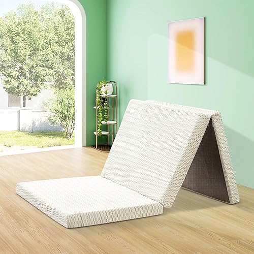 MUUEGM Colchón plegable, colchón triple de espuma viscoelástica de 3 pulgadas, colchón plegable con funda extraíble, cubrecolchón triple para
