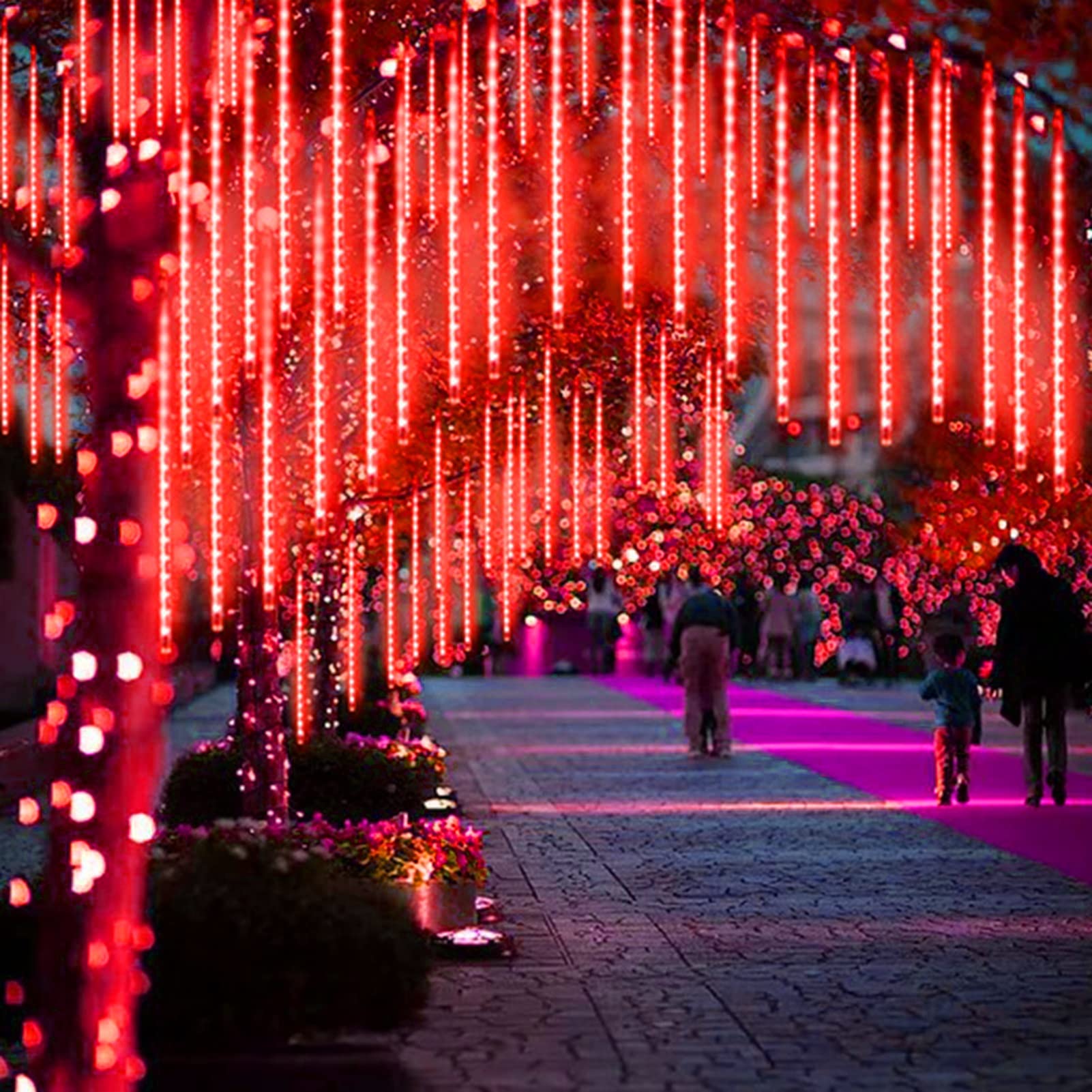 SCOZIA Lluvia de meteoros LED Luces de Lluvia 80 cm 8 Tubos 576 LED Luces de carámbano LED en Cascada Luces de Lluvia de Lluvia de meteoritos mejoradas para la decoración del árbol de Navidad