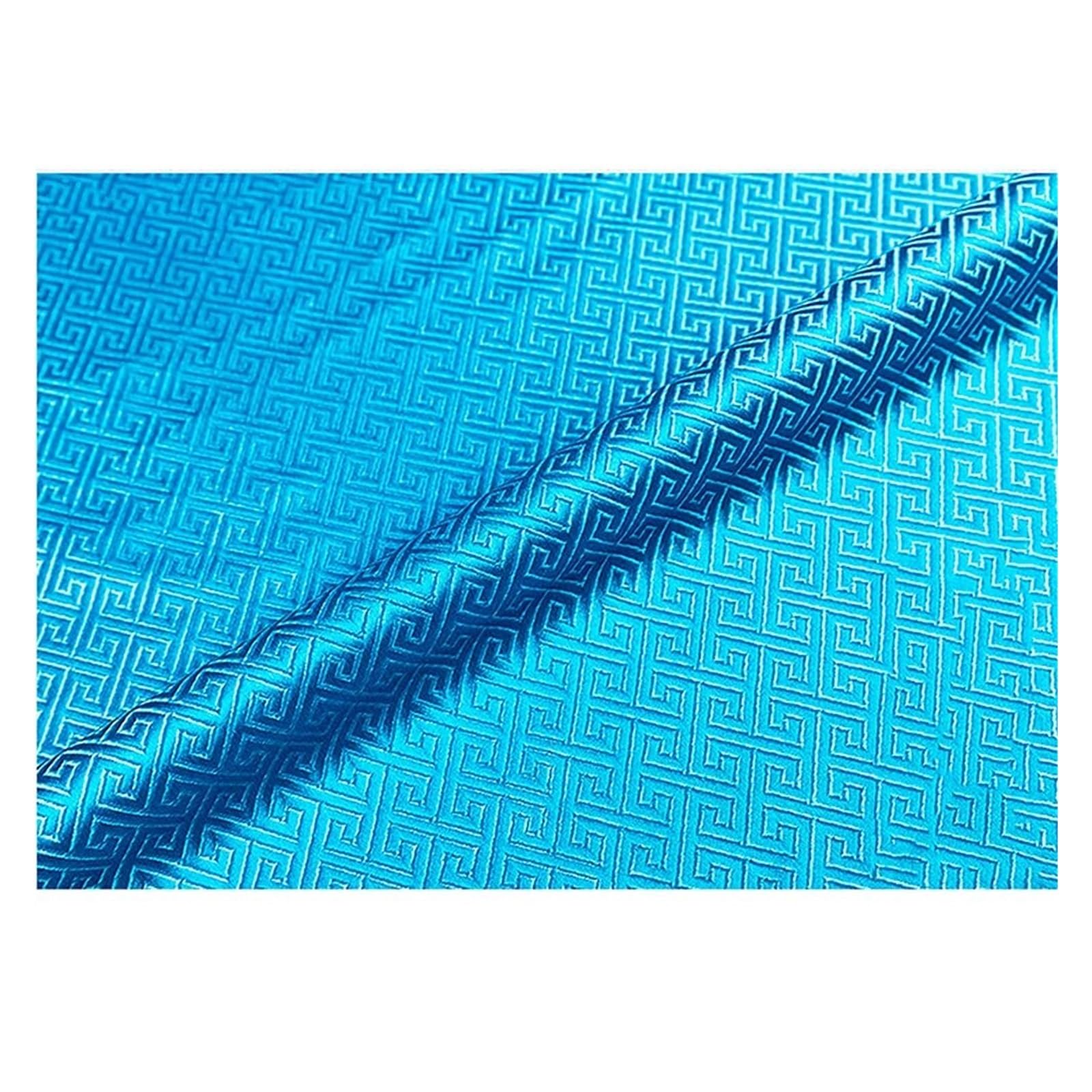 Tissu brocart chinois en satin bleu lac 75x50cm pour couture et decoration