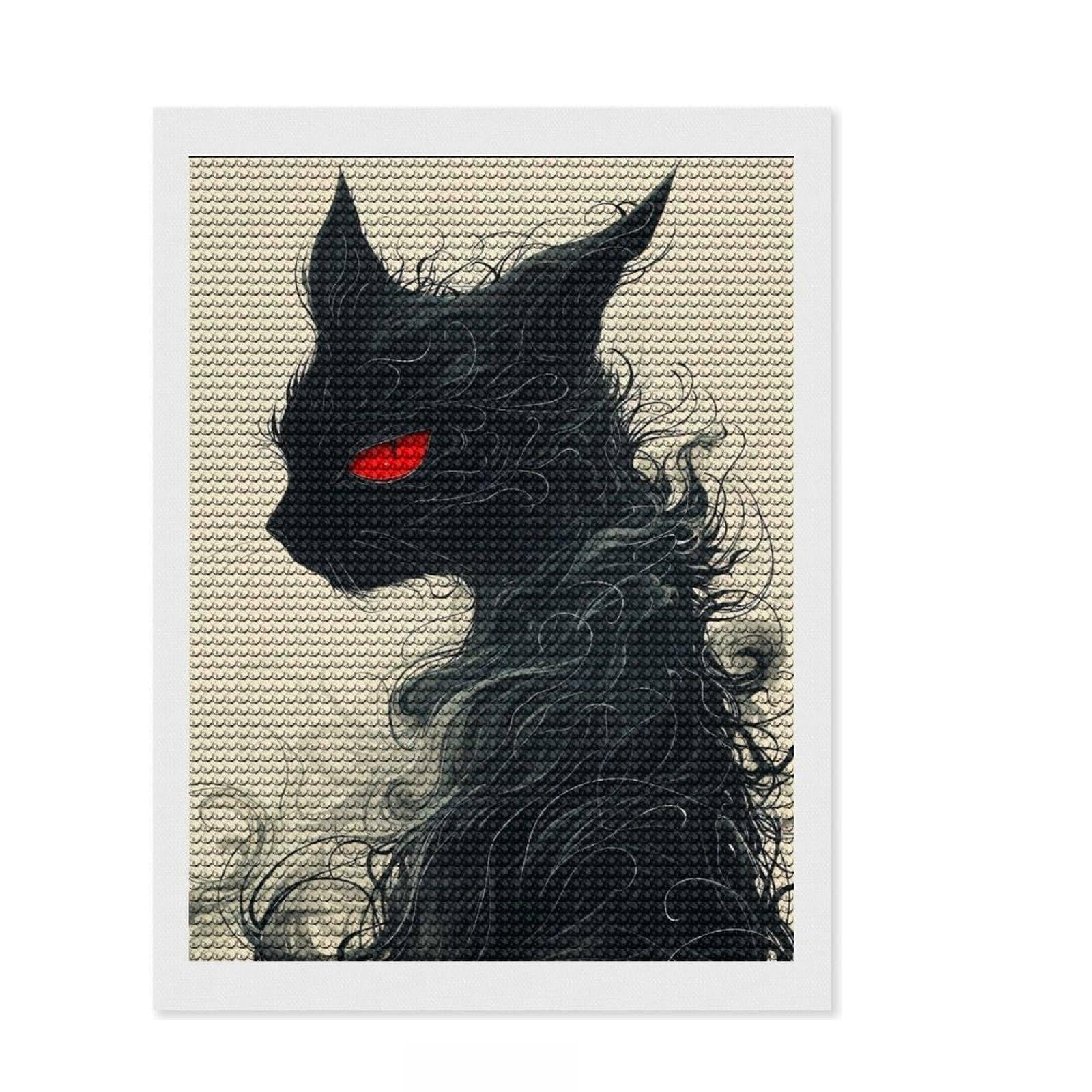 Junmoney Balck Cat Diamond Art Kit 12"x16", Simple to Start, with Tool Kit, Boho Decor, Gift Idea, Easy to Enjoy, Printed Canvas
