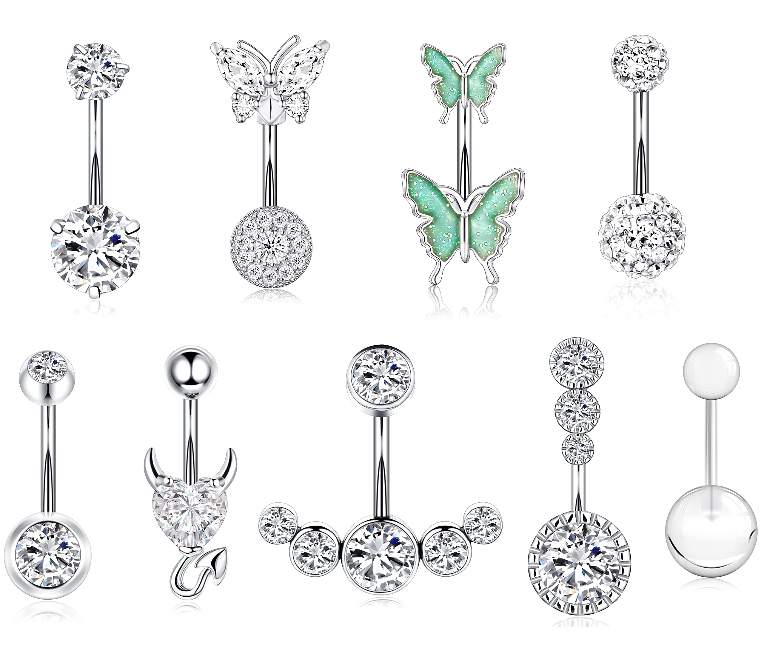 ShakalakaSurgical Steel Belly Button Ring for Women with Cute Butterfly Navel Rings Piercing Jewelry Pack