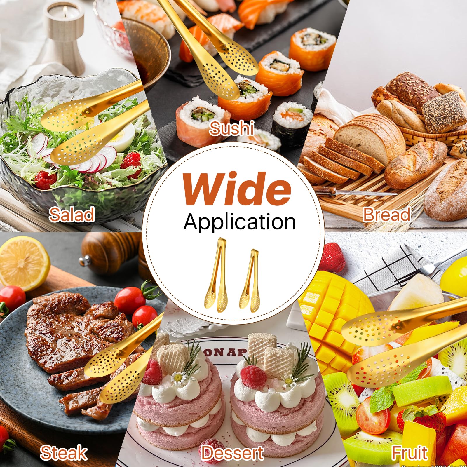 Lot de 8 pinces de service dorées de 22,9 cm et 30,5 cm, en acier inoxydable pour servir des aliments, pinces de service pour fête, cuisine, restaurant