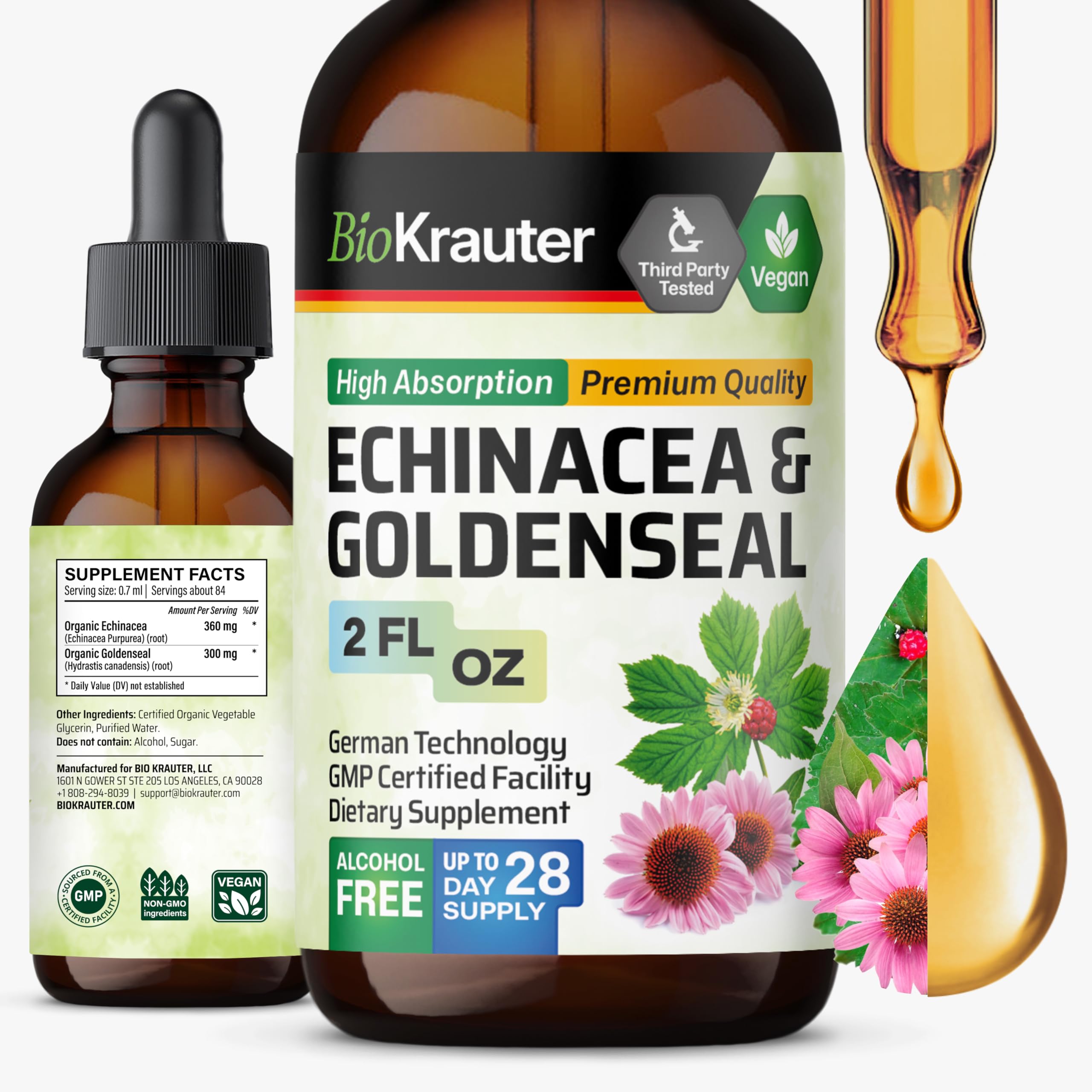 BIO KRAUTER Echinacea Goldenseal for Immune & Respiratory Support, 2 Fl.Oz 2 Fl Oz (Pack of 1)