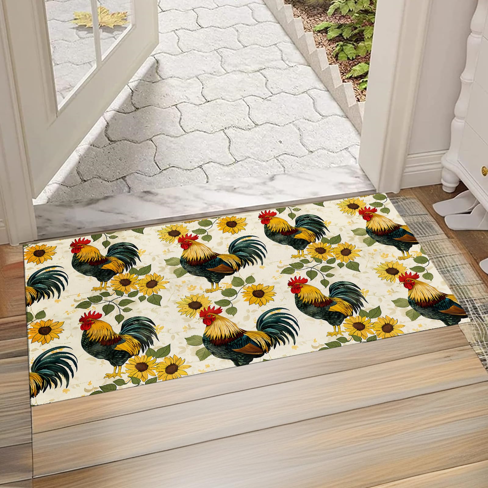 Chicken Indoor Door Mat, Non-Woven Fabric Door Mat, Anti-Slip Backing Welcome Mat for Front Door, Indoor Entrance, Kitchen, Bedroom, Living Room -