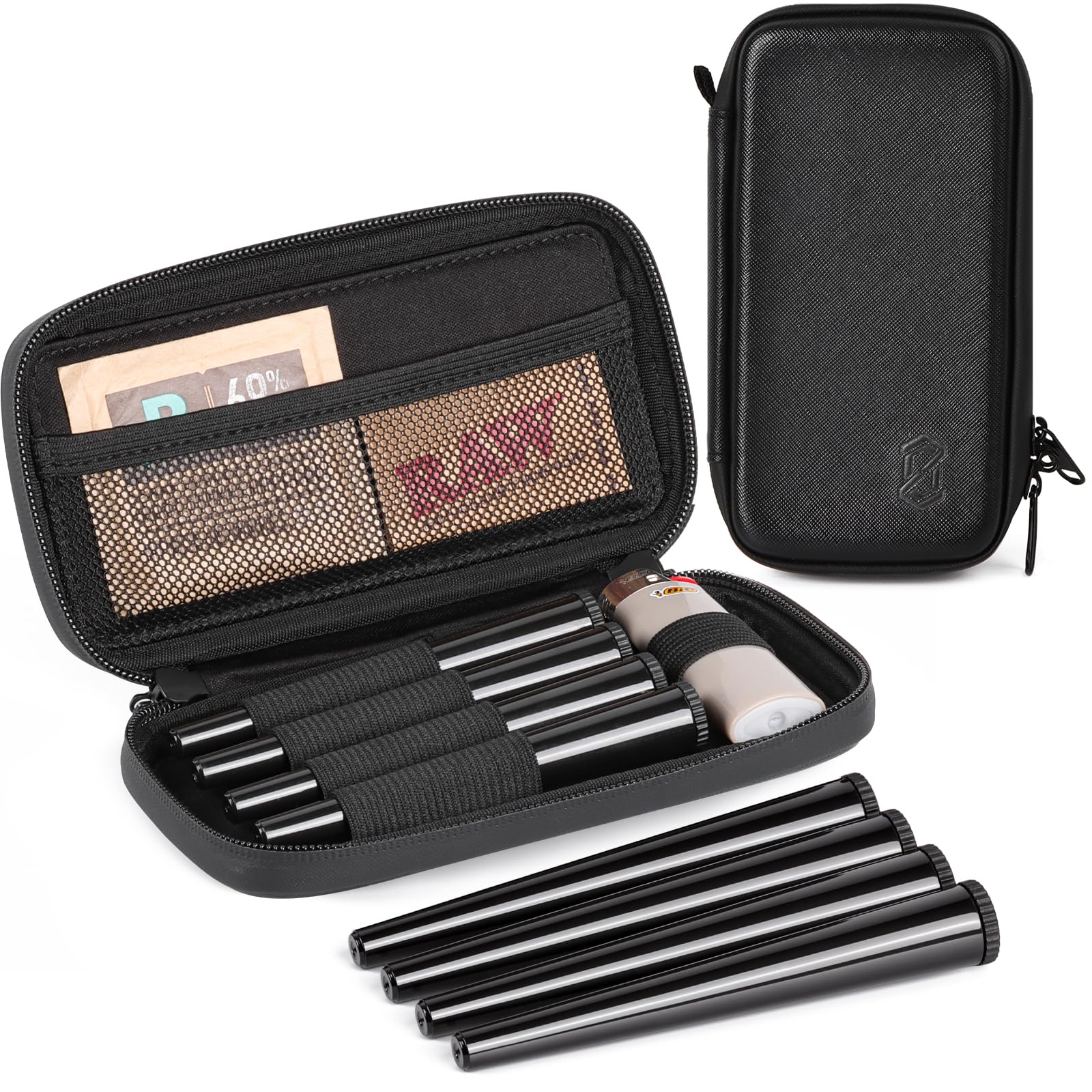 OZCHIN Smell Proof Bag with 4 Tubes Odor Proof Carbon Lined Pipe Pouch Odorless Bag King Size Medicine Locking Storage Container Fit in Pocket for Traveling -Great Gifts for Friend(Black)