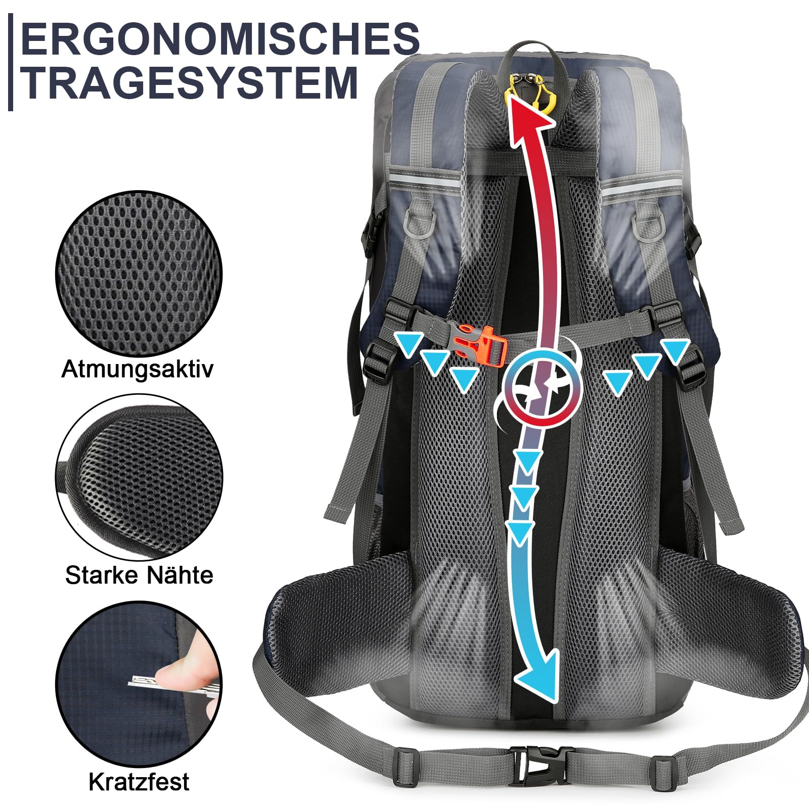 jianyana Wanderrucksack 50L Trekkingrucksack Regenhülle Reiserucksack Wasserdichter Campingrucksack für Wandern Camping Bergsteigen Reisen Sport Herren Damen