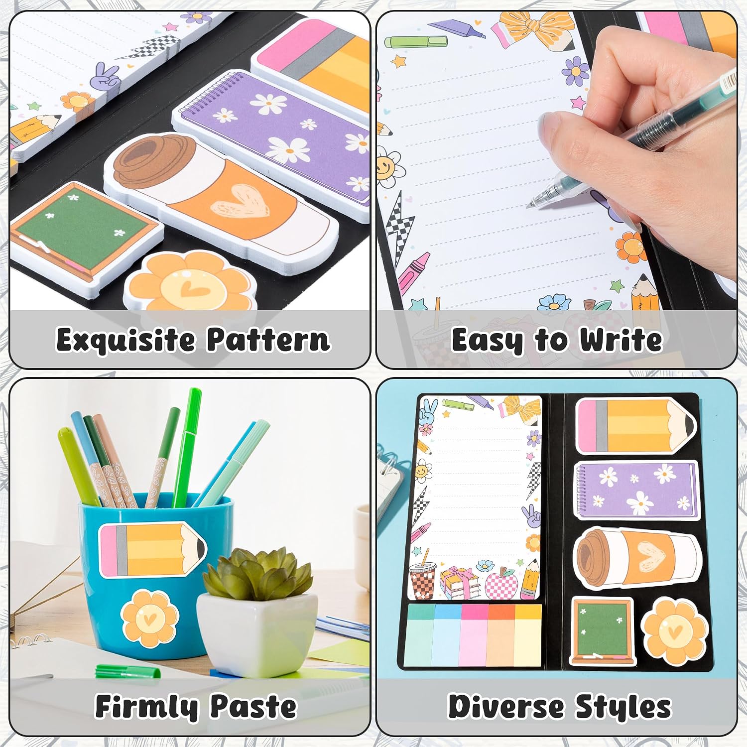 B1ykin Sticky Notes Set - 550 Sheets Writing Pad Black Composition Design image 3