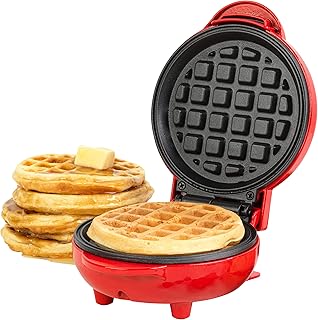 Giles & Posner® EK4214G Mini Waffle Maker, Non-Stick Electric Waffle Machine, 550 W, Compact Snack Maker, Fun Cooking with Power/Ready Indicator Lights, Red