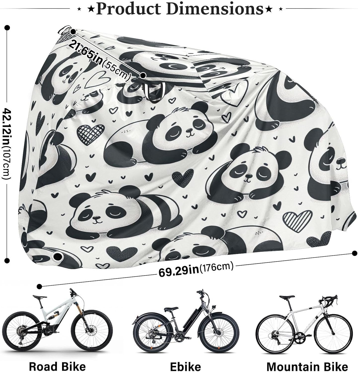 ALAZA Sleeping Panda Heart Bike Cover Waterproof Outdoor Ebike Bicycle Covers Tarp Protection for 1/2 Bikes, Sun UV Dust Wind Proof