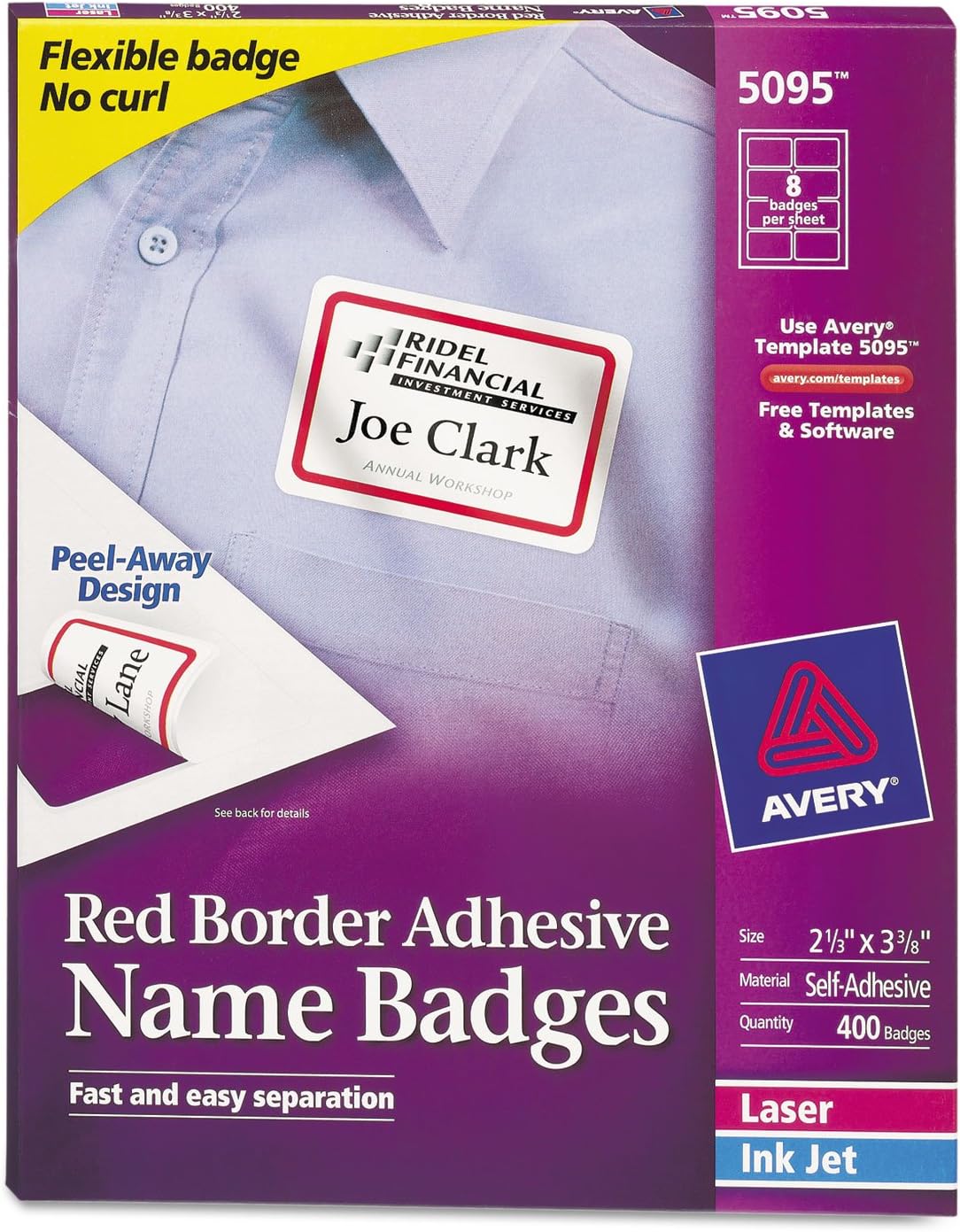 AVE5095 - Avery Flexible Self-Adhesive Laser/Inkjet Name Badge Labels