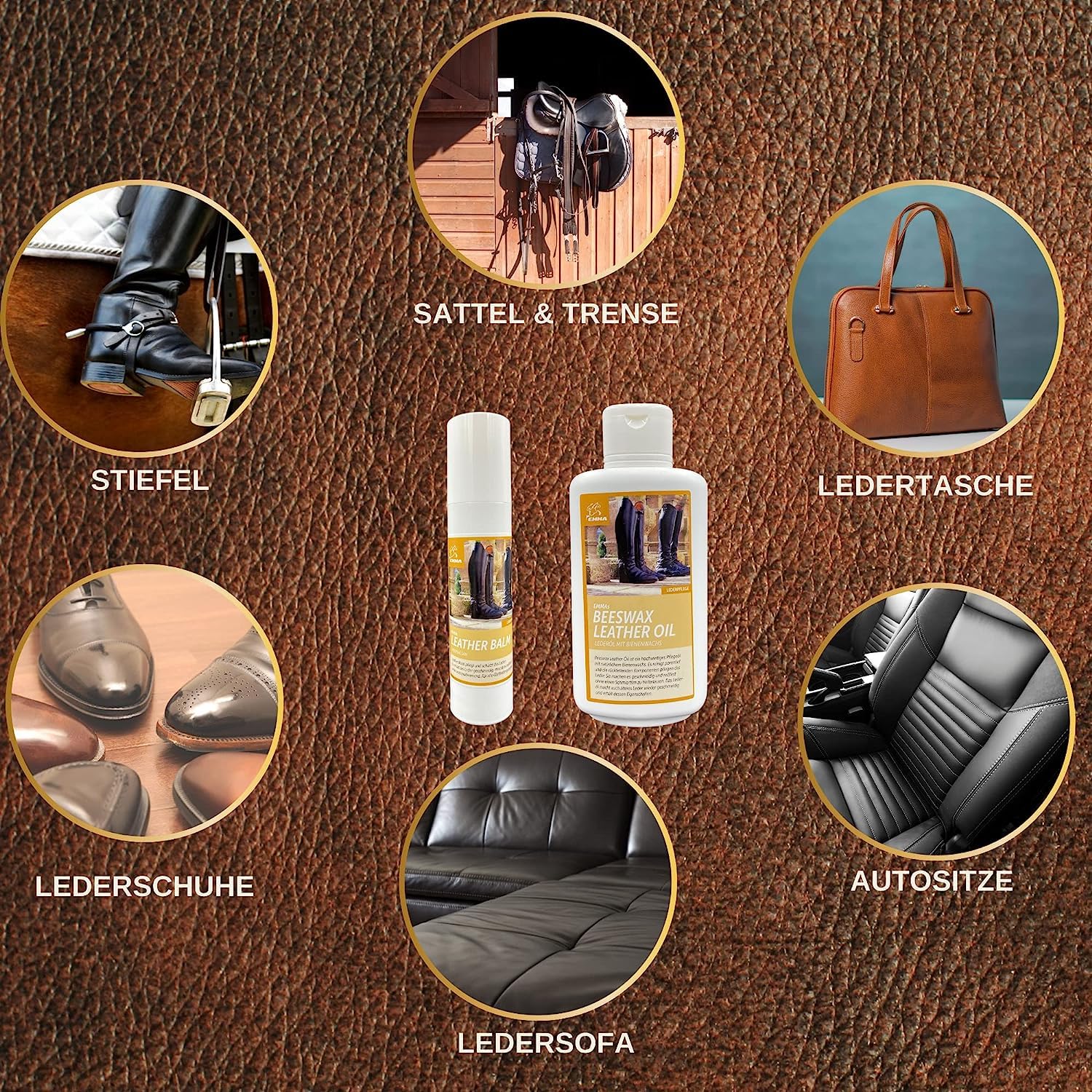 EMMA Bezbarwny smar do skóry 2 × 500 ml + 200 ml I balsam do skóry i mydło siodłowe do pielęgnacji gładkiej skóry I środek do czyszczenia skóry do siodełka, obuwia, butów, sof, samochodu, zestaw do