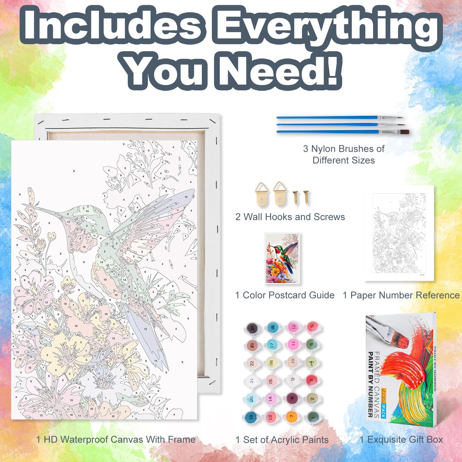 Hummingbird Paint by Numbers for Adults with Frame Beginner 8x12 inch, Frame-OP-UK03 - Image 5