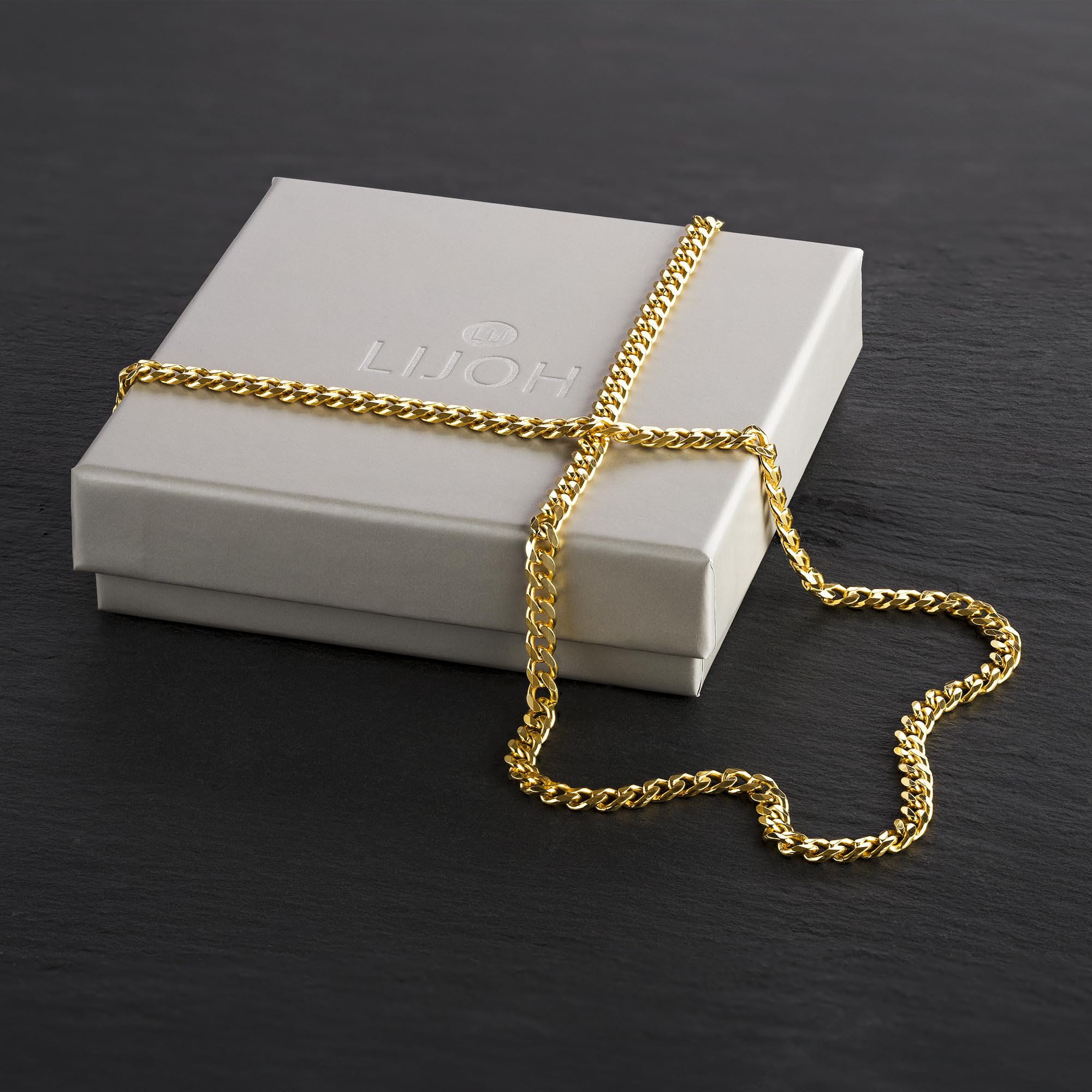Panzerkette Herren vergoldet 925 Silber Kette 4,2 mm Goldkette LJ1042 | goldene Männer Halskette Silberkette ohne Anhänger aus 925er Sterlingsilber 24k vergoldete Länge 45 50 55 60 cm