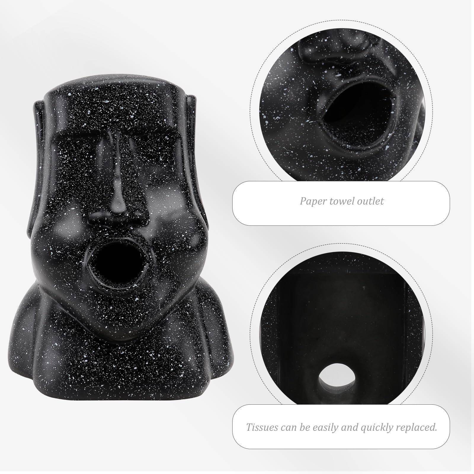 Porta Fazzoletti Moai in Resina Nera, Figura Creativa per Casa