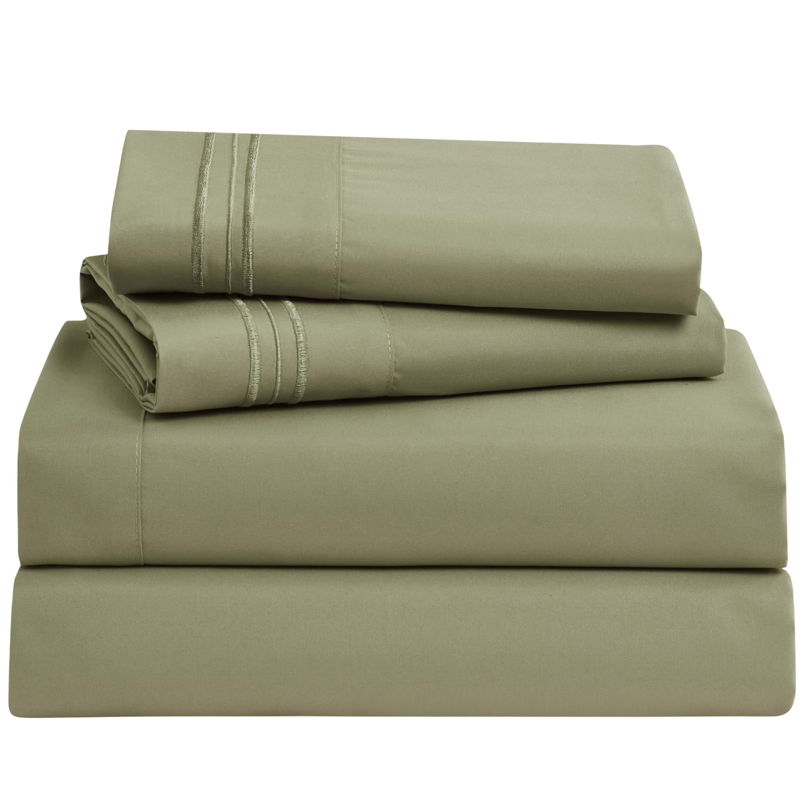 Clara ClarkBed Sheets, Premier 1800 Series 4 Piece Bed Sheet Set, Deep Pocket, Wrinkle, Fade, Stain Resistant, Luxury Soft Bedding Sheets & Pillowcases, Queen, Sage Green