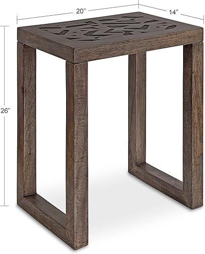 Miniatura 3 de Kate and Laurel Elyria - Mesa auxiliar bohemia grabada, 20 x 14 x 26 pulgadas, color gris, mesa auxiliar moderna para almacenamiento y exhibición