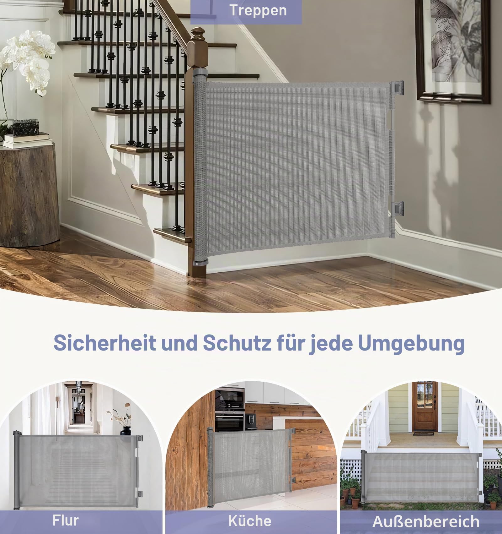 The Fellie Türschutzgitter Ausziehbar Extra Breit 0-300cm Treppenschutzgitter ohne Bohren 86 cm Höhe