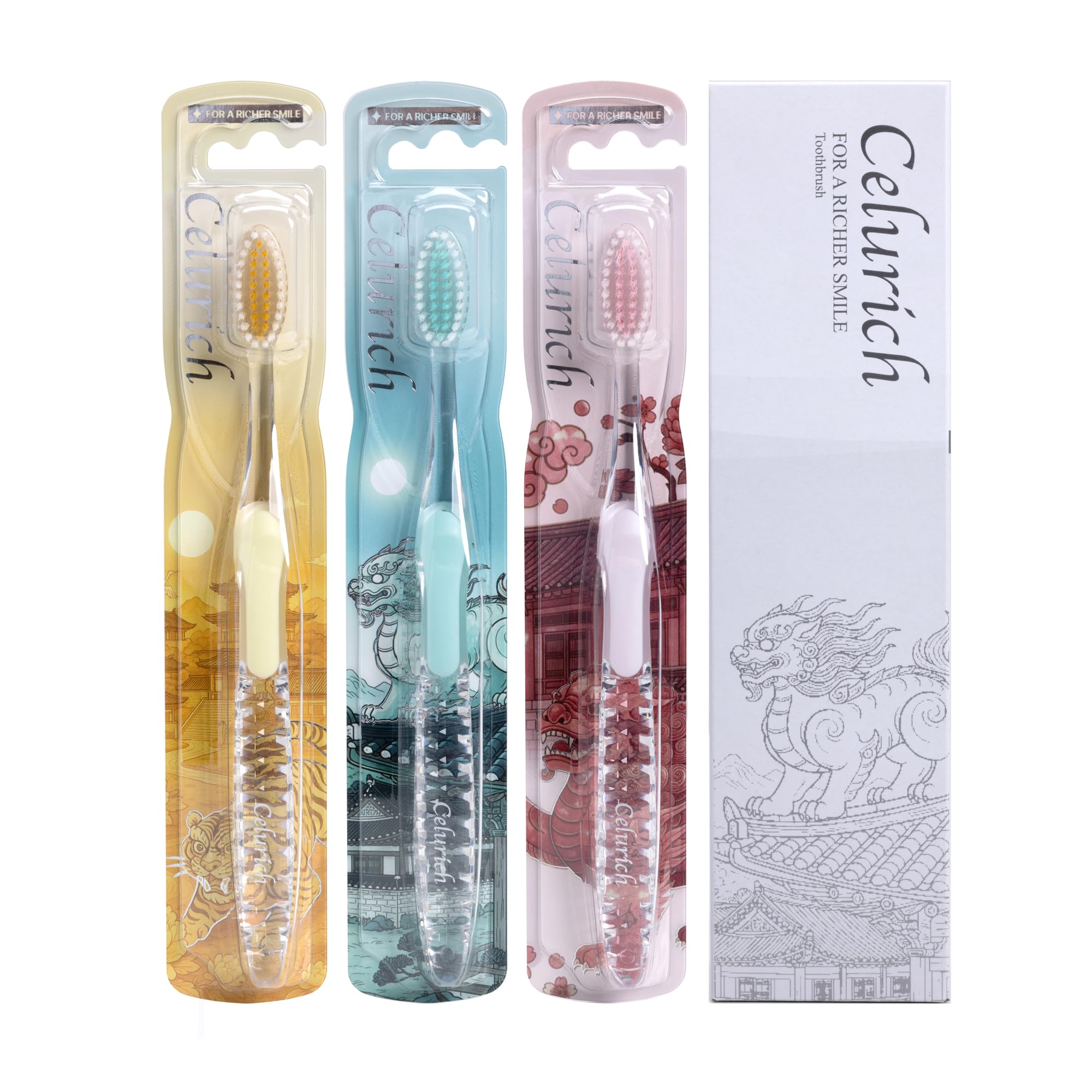 Celurich Premium Toothbrush with Ultra-Soft Slim Bristles, Double-Length Deep Clean Design, Ergonomic Non-Slip Silicone Handle, Inspired by Korean