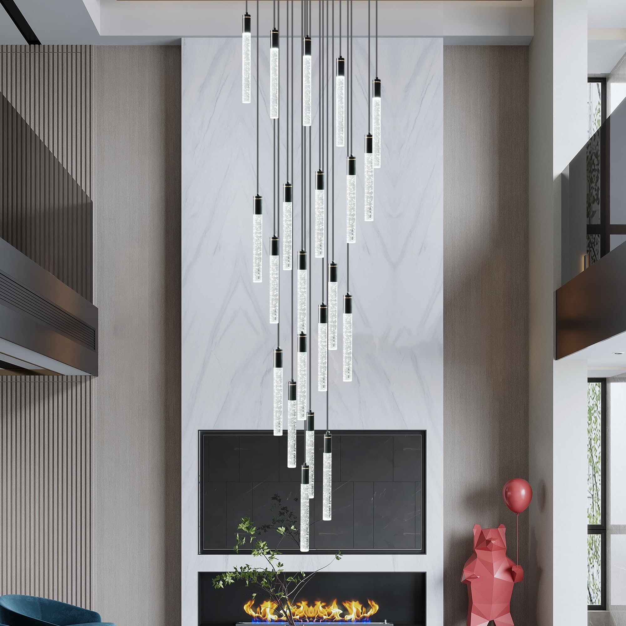LumaVibe High Ceiling Chandelier for Entryway,157" Black Foyer Chandeliers Entryway High Ceiling,20 Lights Large Bubble High Ceiling Staircase Chandelier