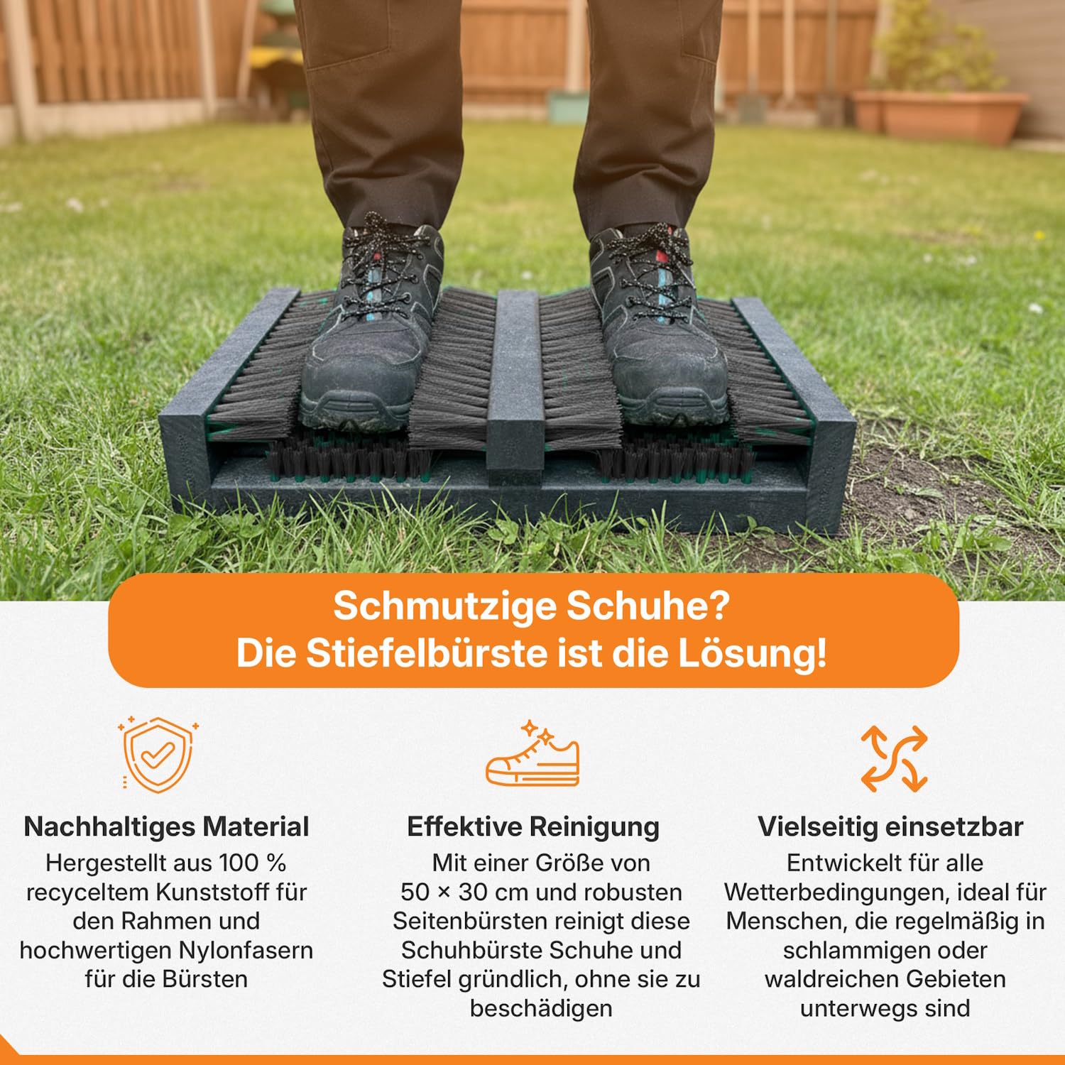 Borstelshop Schuhabstreifer Kunststoff - Fussabtreter Aussenbereich - Fußabtreter Außen - Robuster Schuhabstreifer Aussen Bürsten - Fußabstreifer - 50x30cm - Schwarz