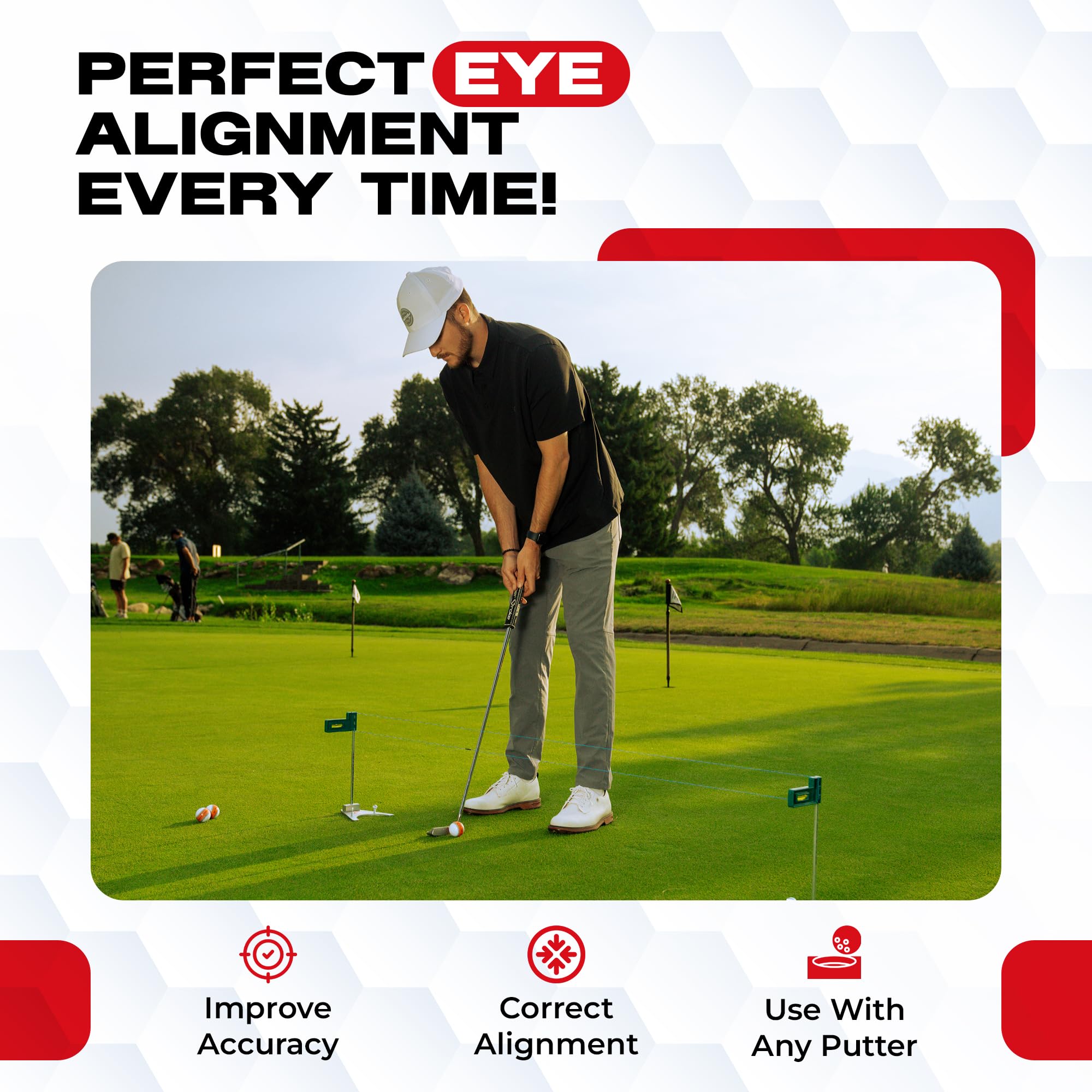 Putting Dragon® America's Premium Golf Training Aid-Perfect Golf Putting Aid for Alignment & Accuracy-Putter Training Aid with Built-in Levels-Durable Elastic Strings and Steel Base with Screws