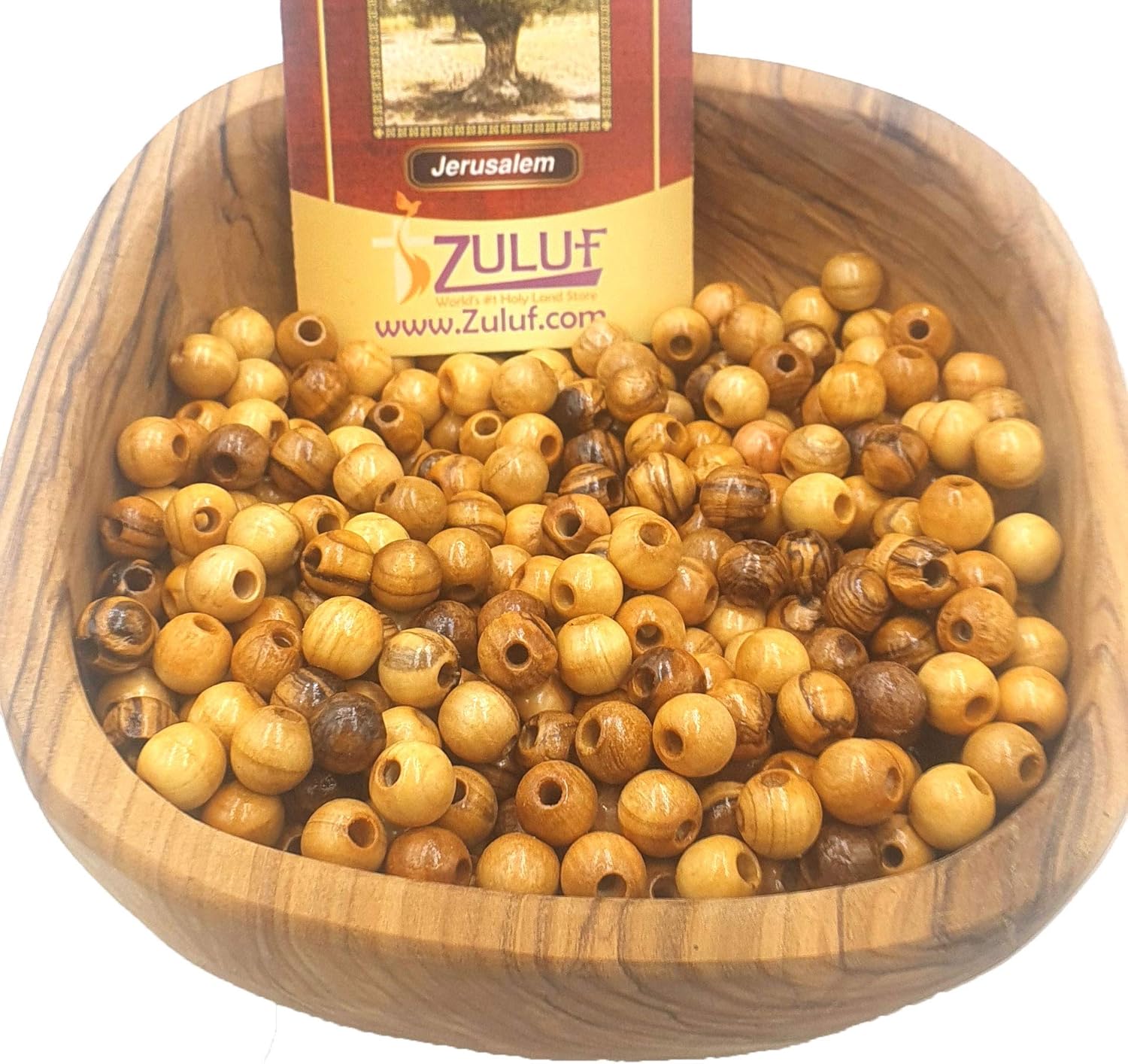 Zuluf Holy Land Olivewood Beads 8mm Make Your Own Rosary (500 Beads) with Certificate | Wooden Beads for Crafts, Jewelery Making, Necklaces, Bracelets and Rosaries from Jerusalem Israel | BEAD023