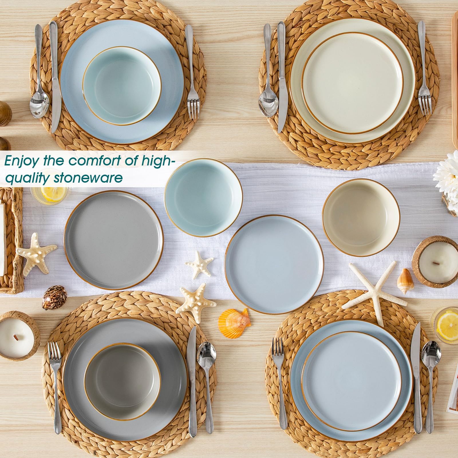 vancasso Reno dinerborden, 6-delige set, 26 cm, aardewerk, moderne grote platte borden, tafelservies met verhoogde rand, ontbijtborden, dessertborden, magnetron- en vaatwasmachinebestendig, beige