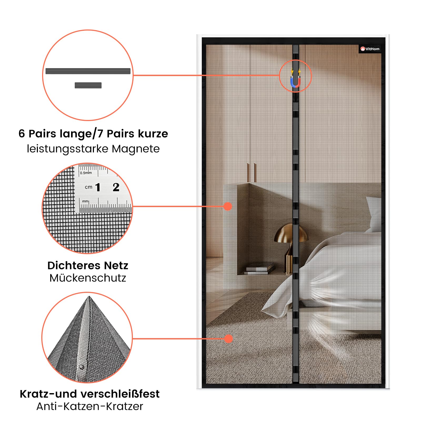 Mosquitera ignífuga magnética para puerta de balcón, material de fibra de vidrio, 80 x 200 cm, imanes más fuertes, mosquitera para puerta, sin necesidad de taladrar, para puerta de balcón o terraza