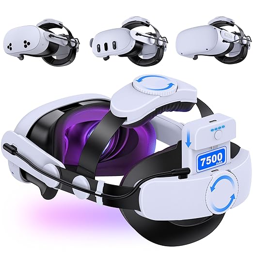 Kawaye for Meta Quest 3S/3/Quest 2 Head Strap with 7500mAh Battery,VR Headset Strap with Detachable Battery Pack,Adjustable Elite Strap Enhanced Support&Comfort Extend Playtime