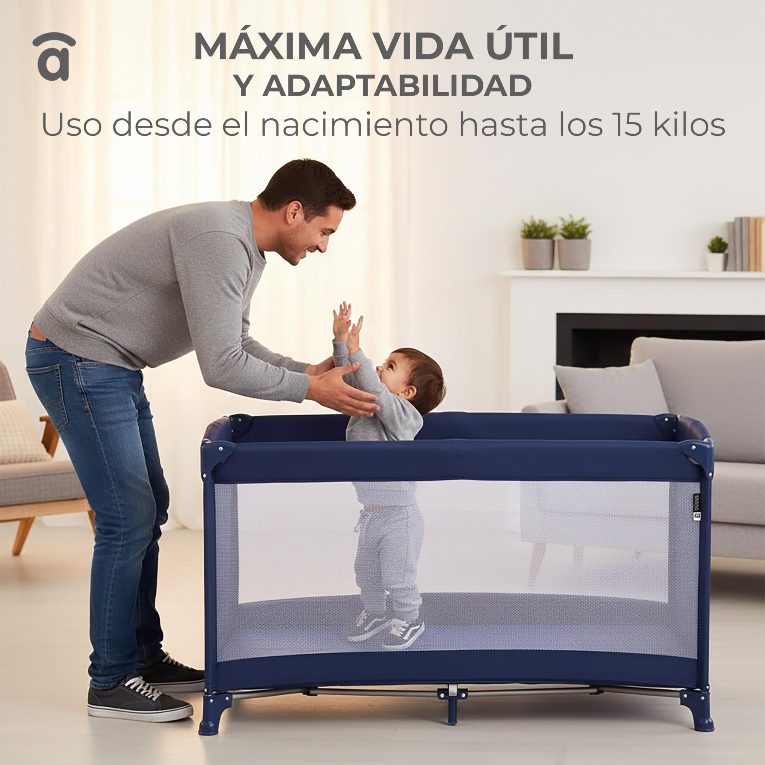 Asalvo Kreta Patchwork, Kinderbett Reisebett Gitterbett, 0-3 Jahre (0-15 kg), leichtes Reisebett, Matratze, (60 x 120 cm), Tragetasche, ultraschnell, faltbar, Typ Regenschirm, Grau