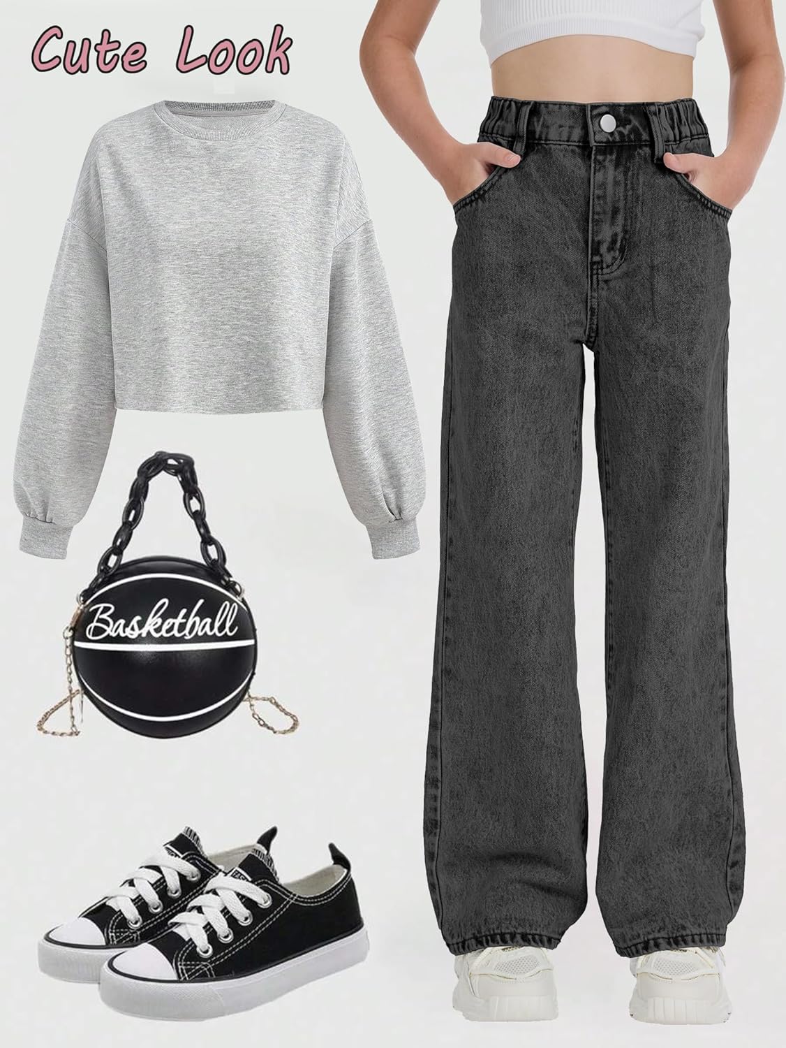 Girls Wide Leg Jeans Baggy Bow Embroidery High Elastic Waist Denim Pants Cute Y2K Trendy Tween Streetwear 8-16Y - Image 5