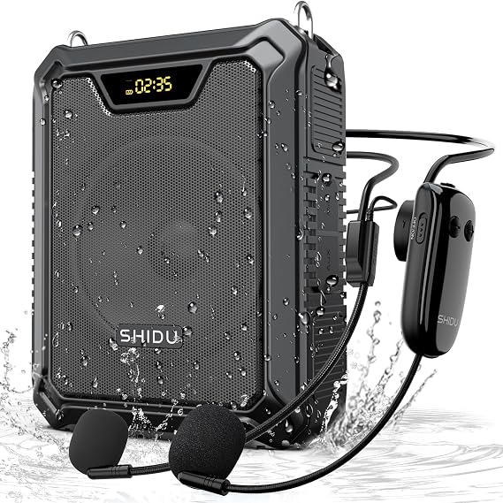 SHIDU 30W Voice Amplifier with Wireless Microphone, IPX6 Waterproof Amplifier Wireless & Wired Microphone Bluetooth Speaker Personal Megaphone for Teachers Meeting Speech Outdoors-M1000