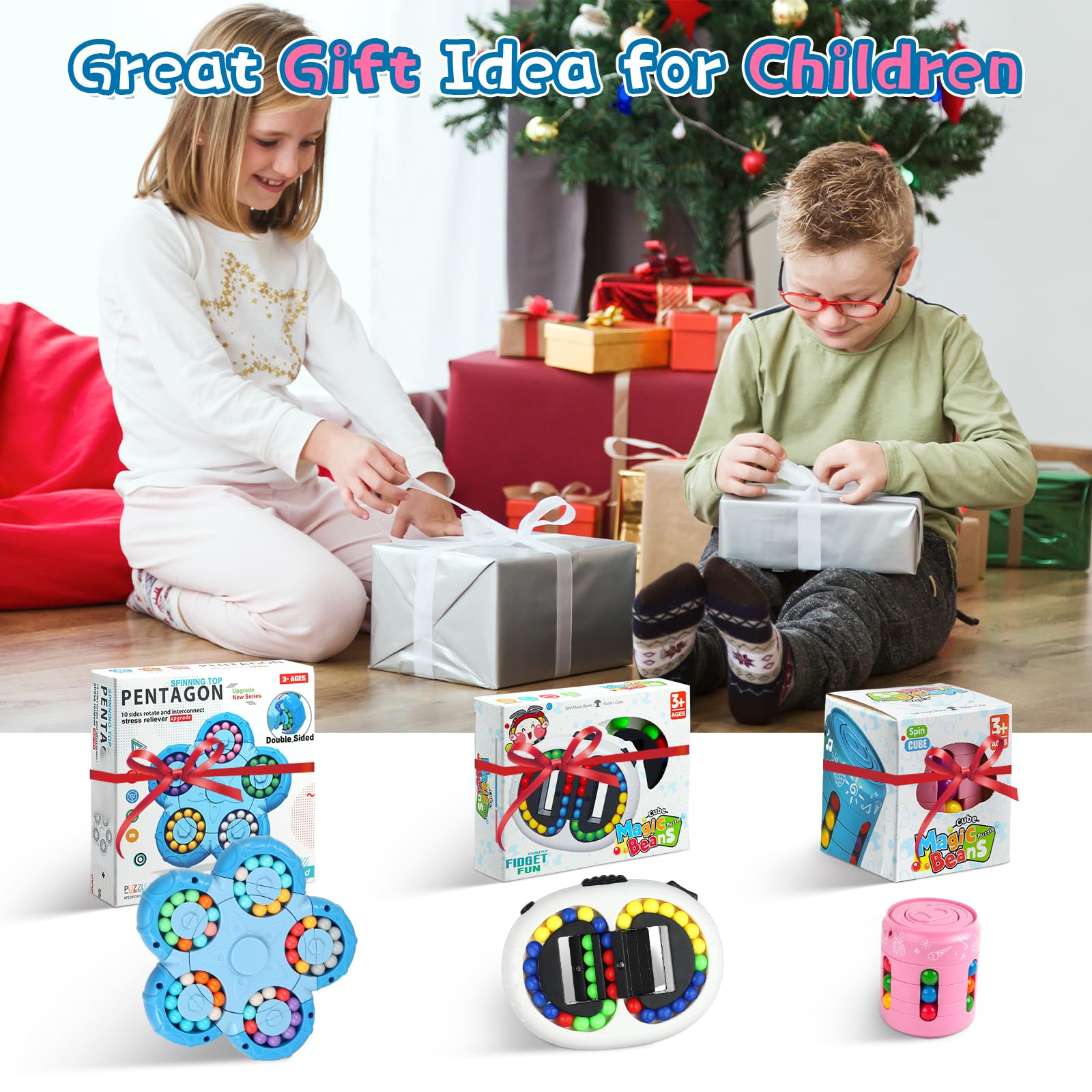 3 unidades Magic Beans, Rotating Fingerwürfel Puzzle Juguetes, IQ Cube Toy Stress Relieve Toys para niños, adolescentes y adultos