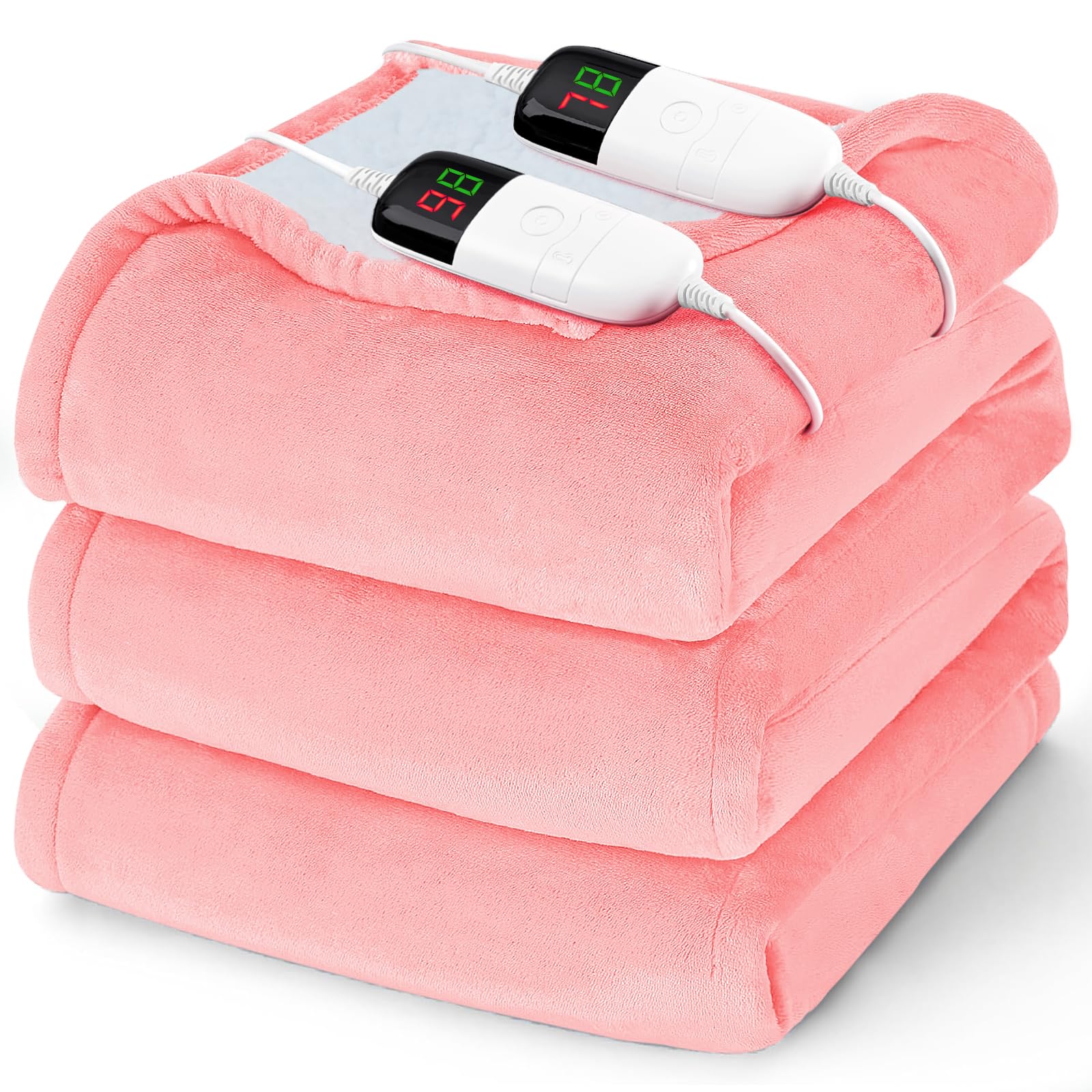 Heated Electric Blanket Queen Size - 84" x 90" Heating Blanket with Dual Control, 10 Heating Levels & 8 Hours Auto Off, Soft Warm Flannel Blanket,