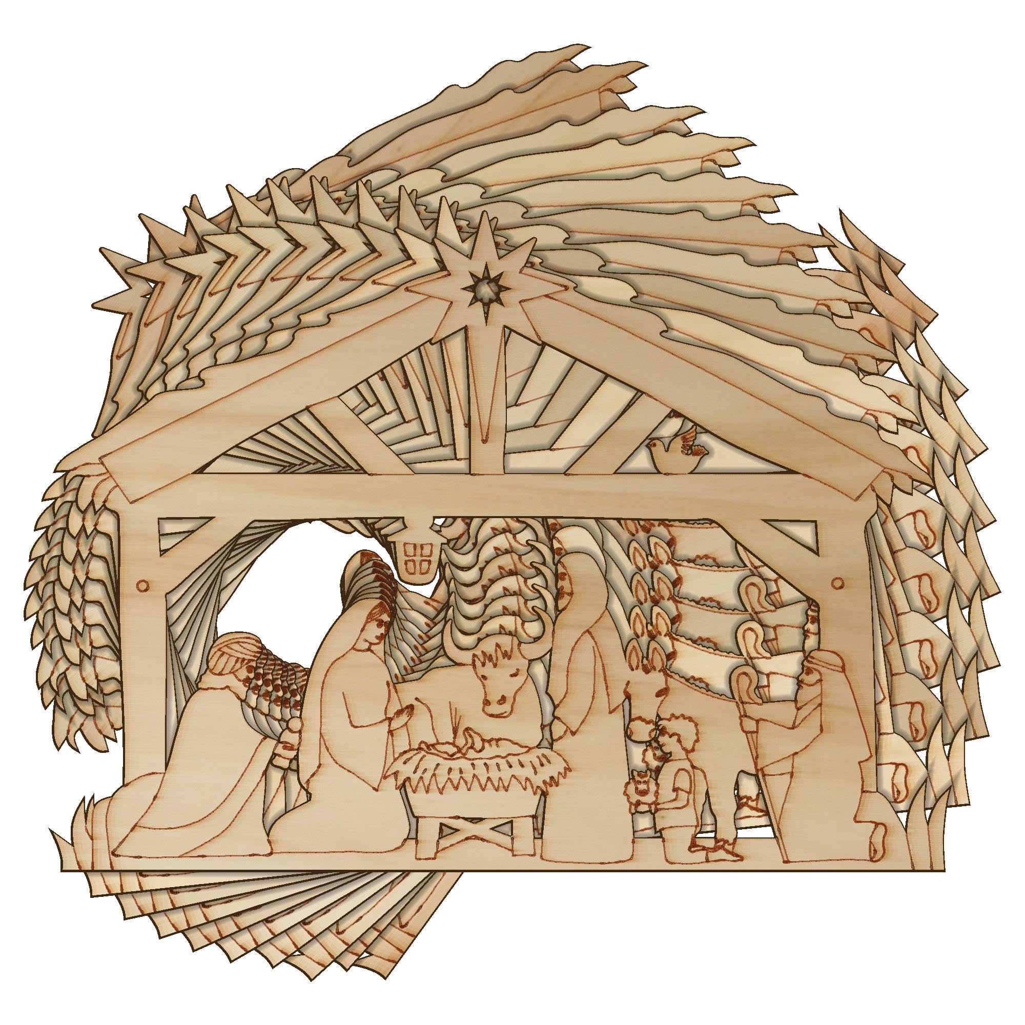 10x Wooden Nativity Manger Scene Craft Shape 3mm Ply Stable Christmas Decoration(12 x 16.3cm,Hole Top Centre)