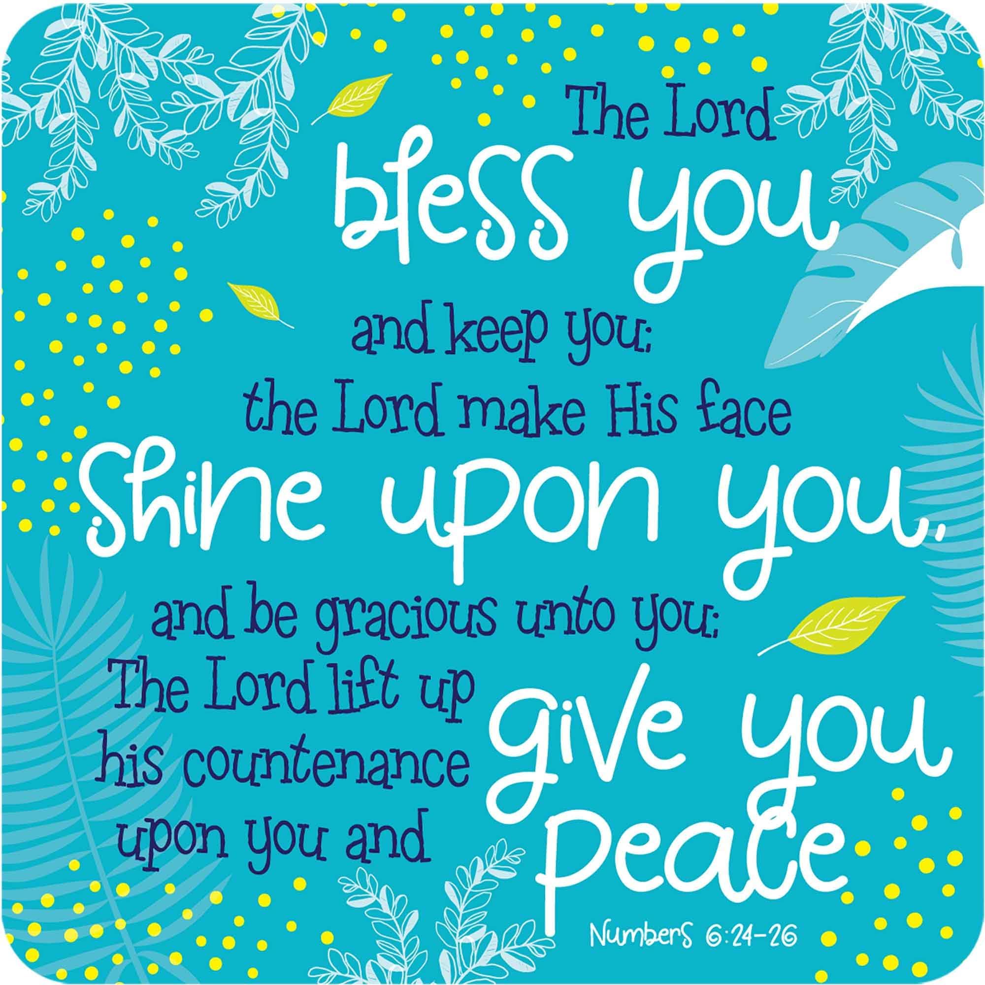 Christian Coasters, Pack of 6 cork coasters, The Lord Bless you (teal), with Bible verse Numbers 6:24-26. Beautiful Christian gifts for women or men, by Just Cards Direct