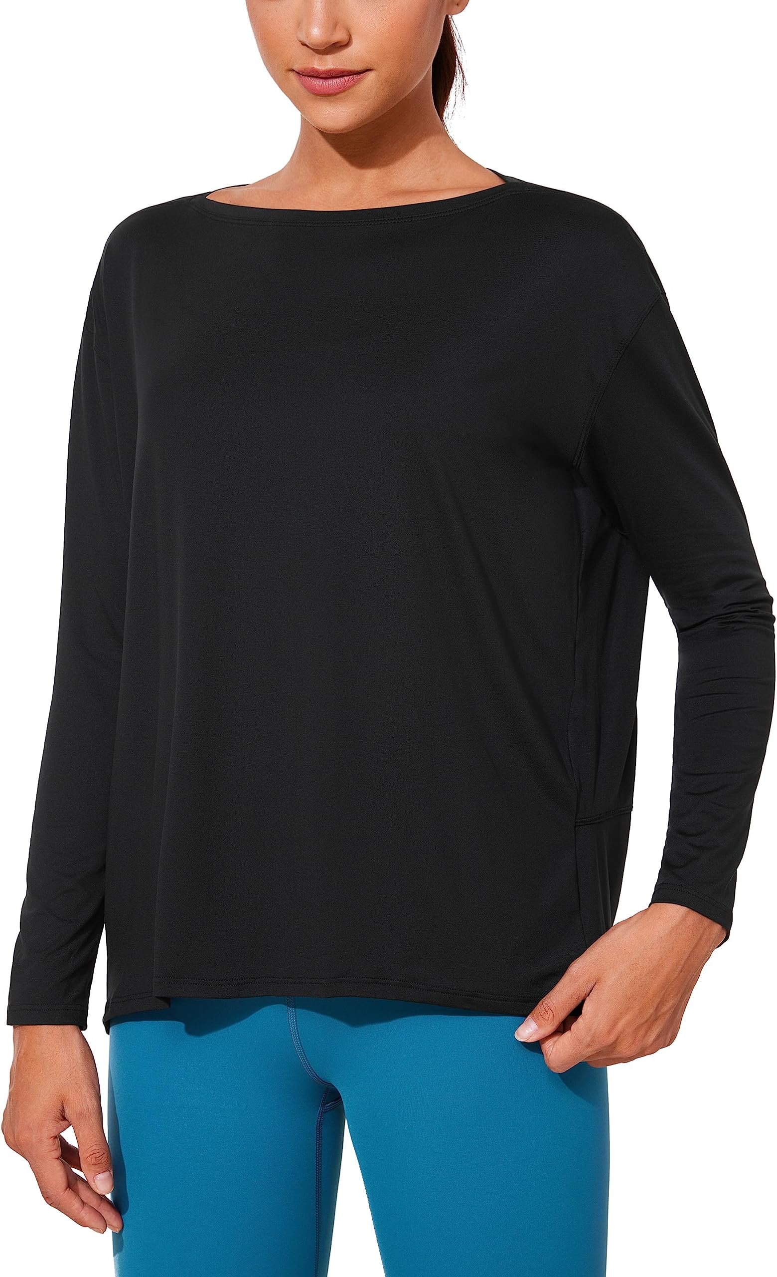 CRZ YOGA Womens UPF 50+ Lightweight Long Sleeve Workout Shirts Sun Protection Loose Quick Dry Hiking Tops Outdoor Fishing