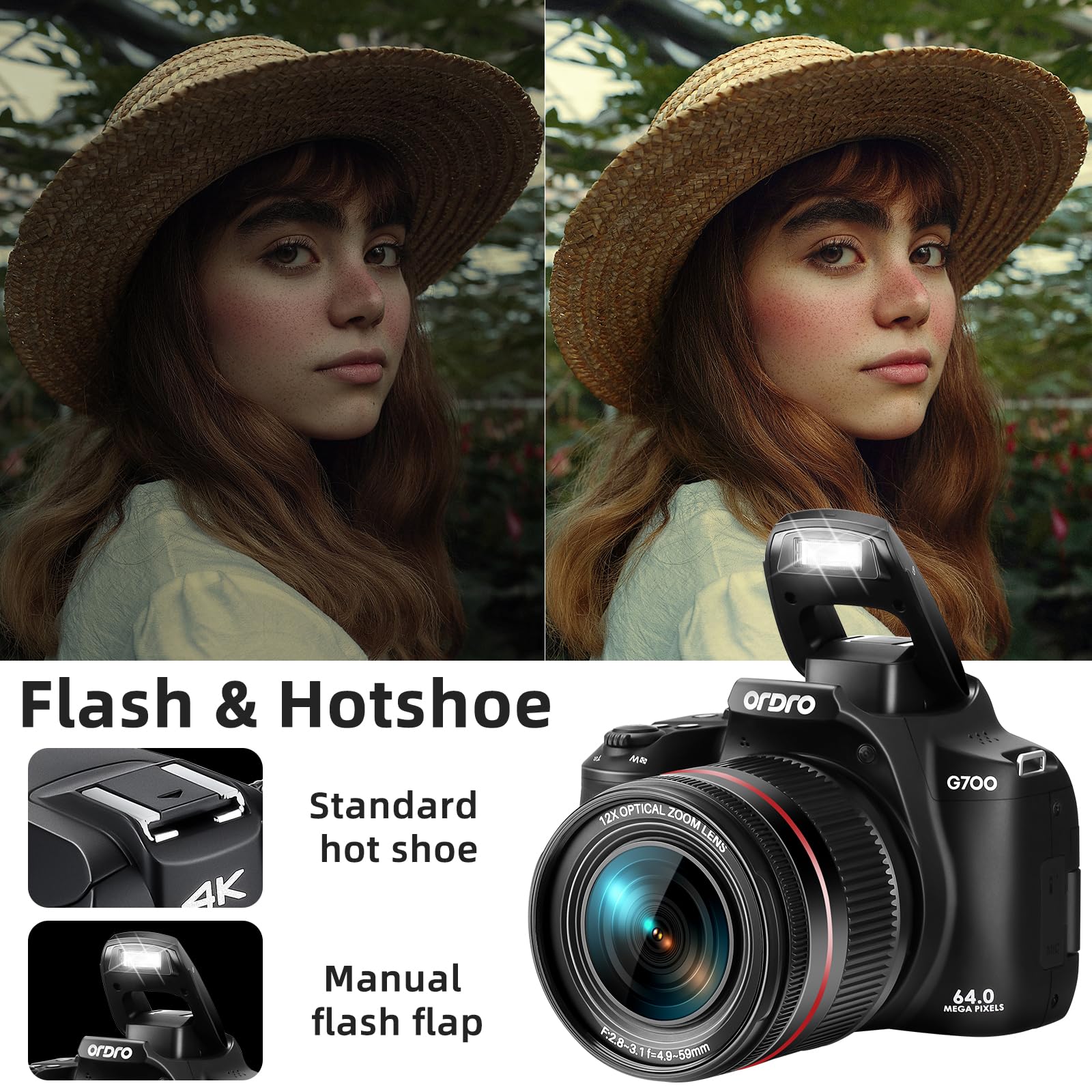 Amazon.co.jp: 4K Digital Camera for Photo & Video 12x Optical Zoom