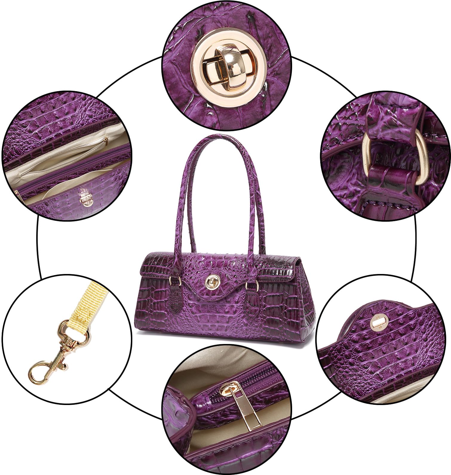 Makcr Joacbv Bolso de mano de piel con patrón de cocodrilo para mujer, bolso de mano de gran valor para mujer