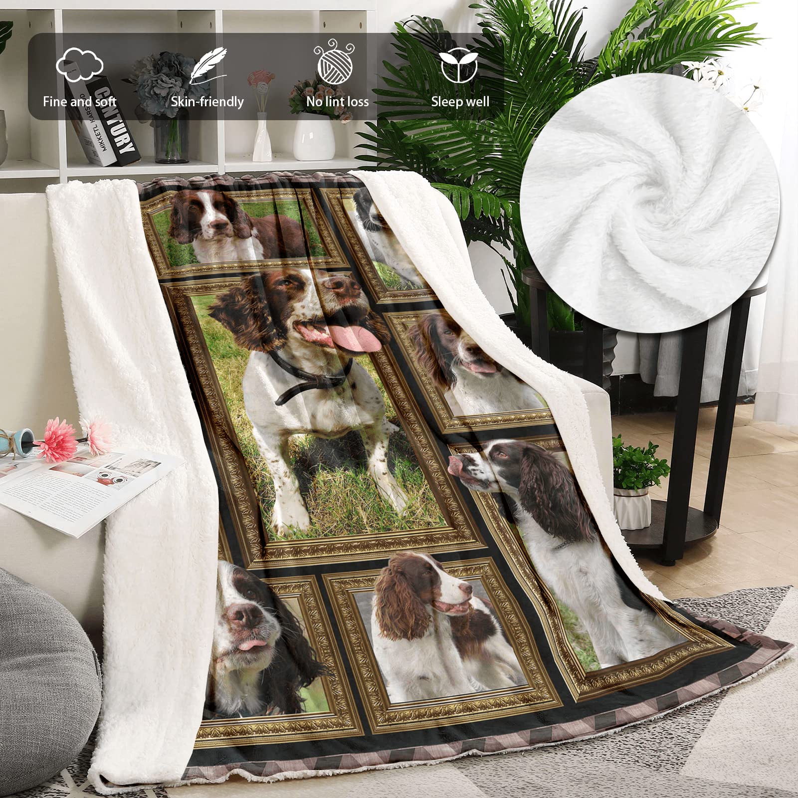 English Springer Spaniel Dog Blanket, Fleece Throw Blanket for Couch Bed, Soft Cozy Warm Flannel Blankets and Throws for Sofa Living Room, Gifts for Dog Lovers, 60
