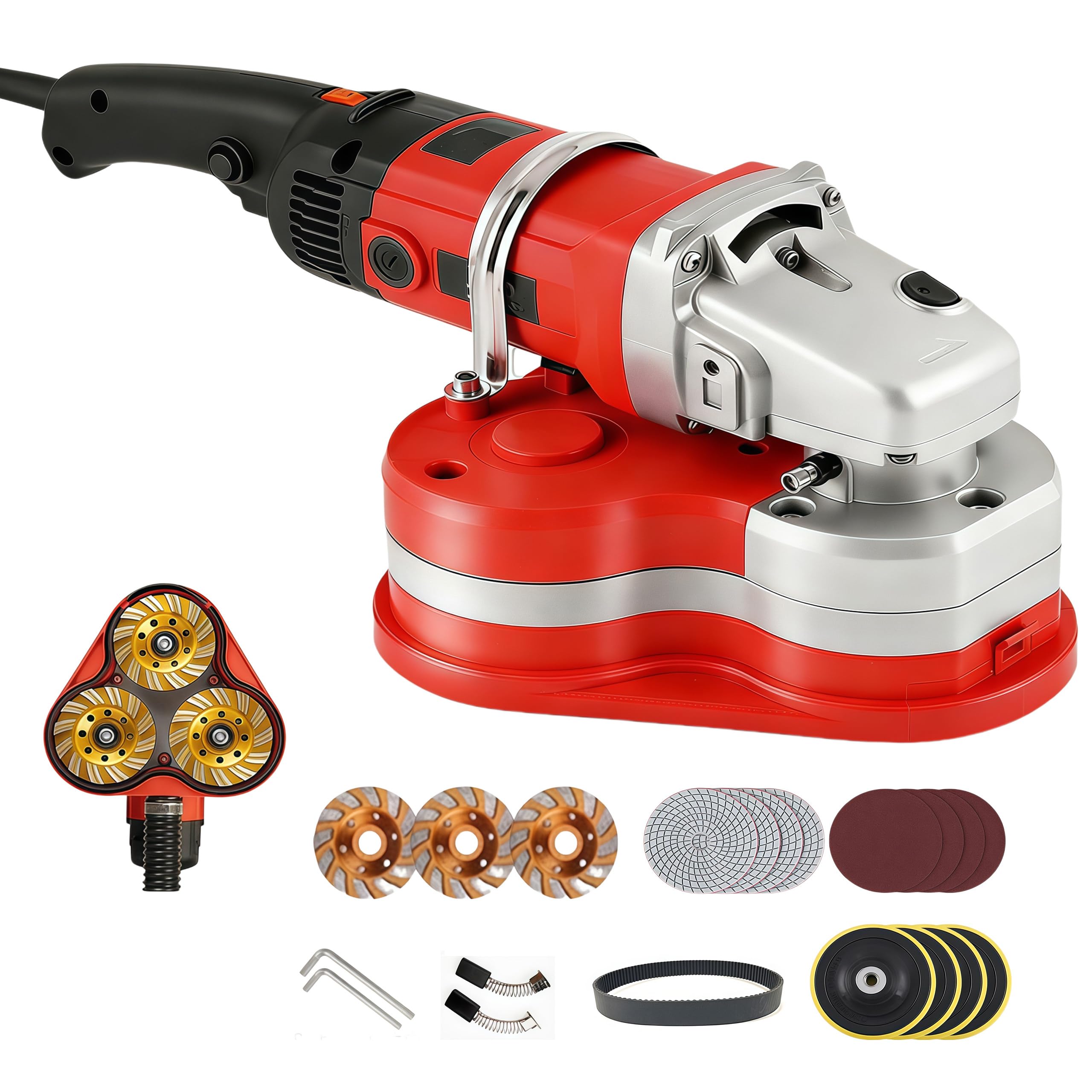 Pulidora Eléctrica De Diamante 3800W, Amoladora De Hormigón,3 Discos De Diamante, Diámetros De Pulido 8", 6 Velocidades, para Pulir Losas De Hormigón, Mármol Y Granito Standard