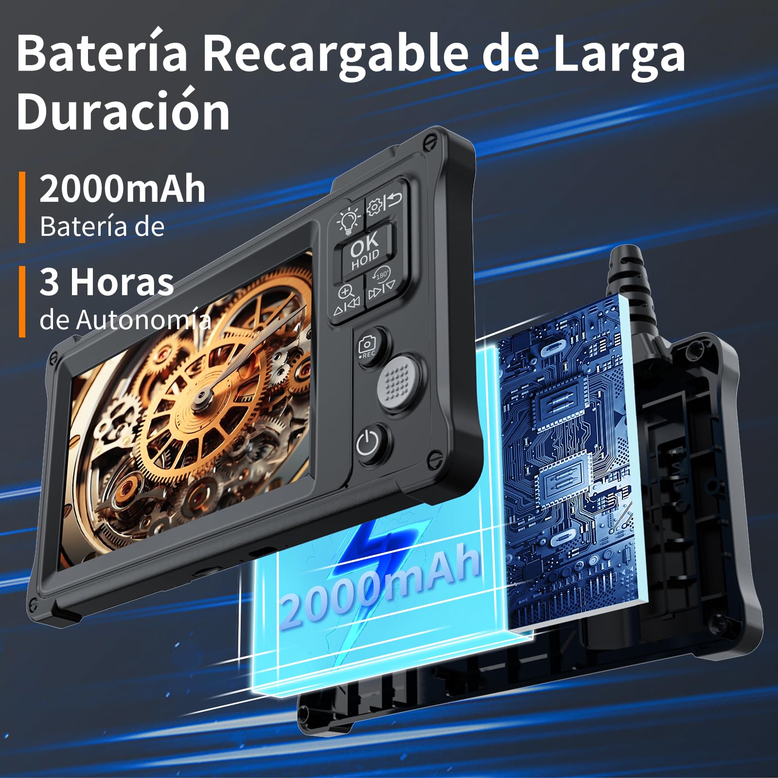 Camara Endoscopica Doble Lente con Pantalla y Luz, Ennovor 1920P HD Camara Inspeccion Tuberias, 5" Pantalla IPS y 8 Leds Ajustables, No App No WiFi Endoscopio Cable Semi-Rígido (16,5 FT/5M)