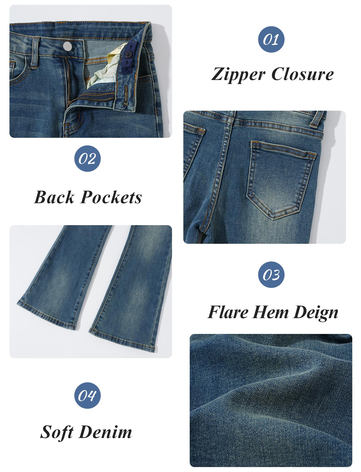 Maeau Jeans svasati casual retrò in denim svasato pantaloni a vita alta pantaloni jeans svasati con tasche