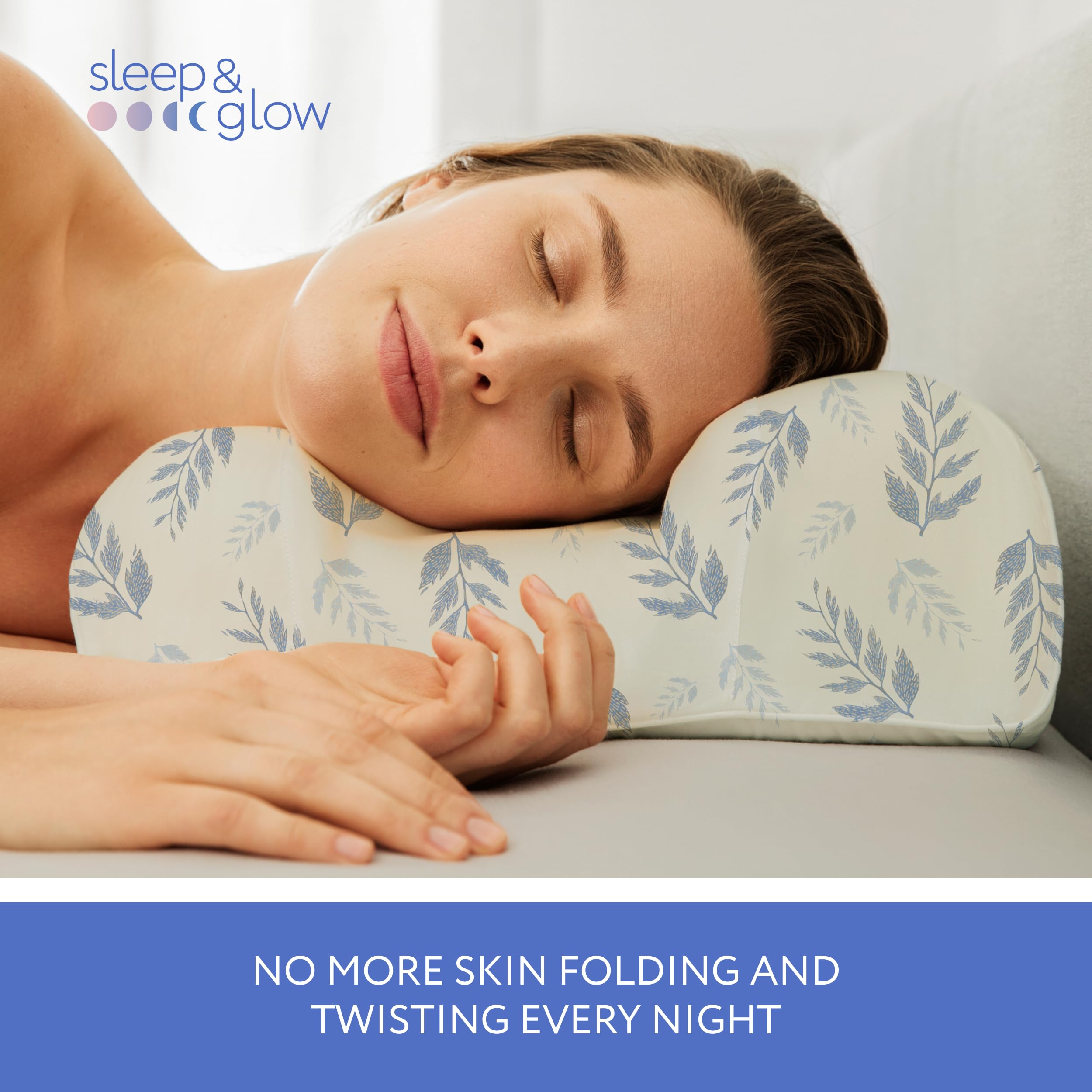 Sleep&Glow Omnia - Cojín antiarrugas de seda premium, antiarrugas, desarrollado por ortopedistas, ajuste de altura para espalda y de lado, fabricado en Europa, helecho lunar