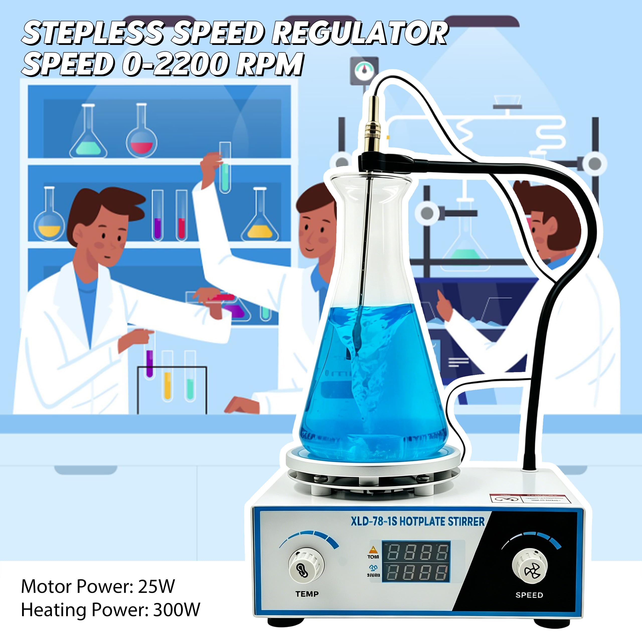 Agitatore magnetico con piastra riscaldante, 250 W, con regolatore di velocità da 300 – 2600 giri/min, display digitale Magnetic Stirrer con bastoncini magnetici a forma di C e asta girevole